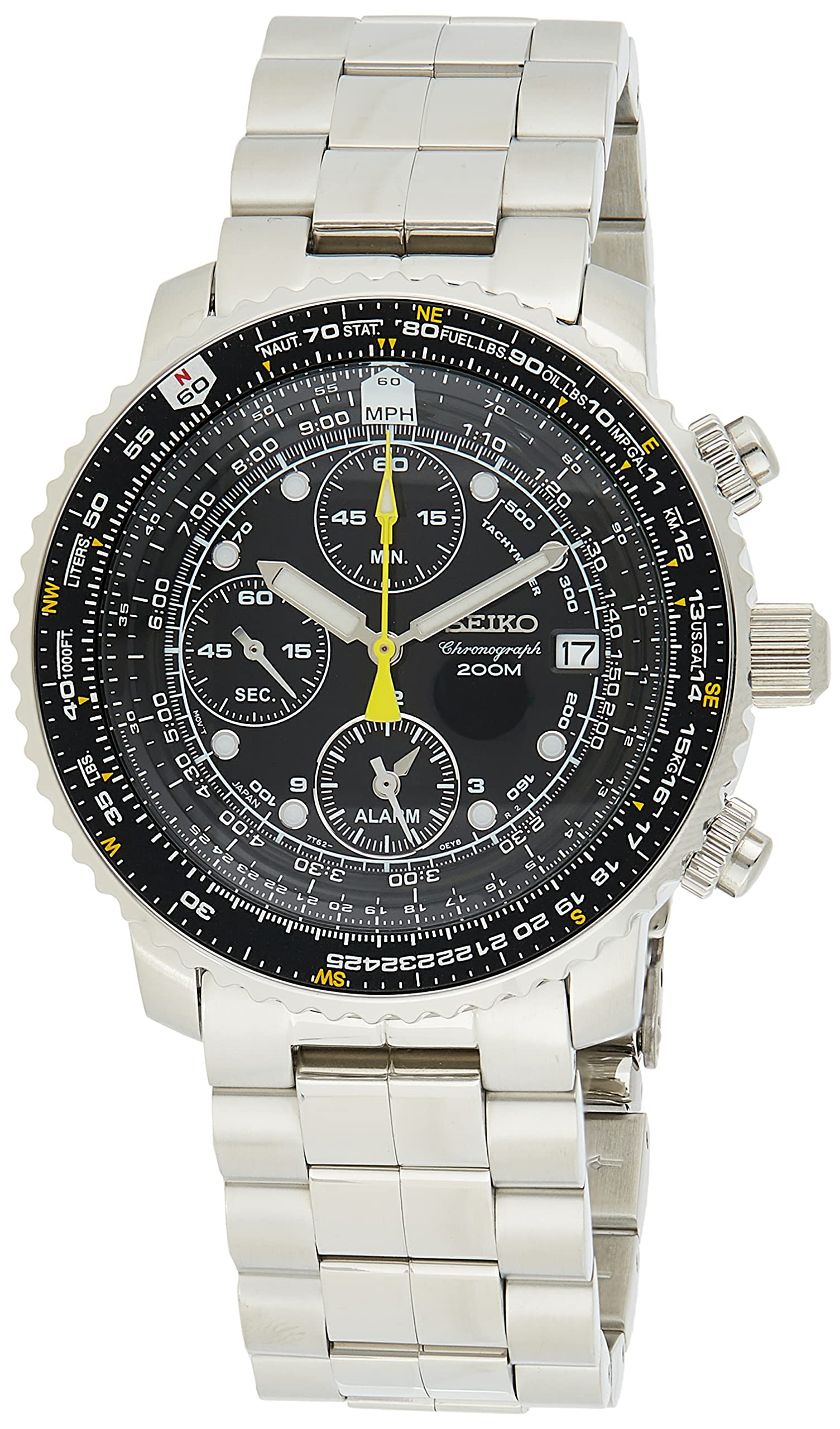 Seiko - SNA411P1 - Men's Quartz Chronograph Watch - Black Dial - Grey Steel Strap