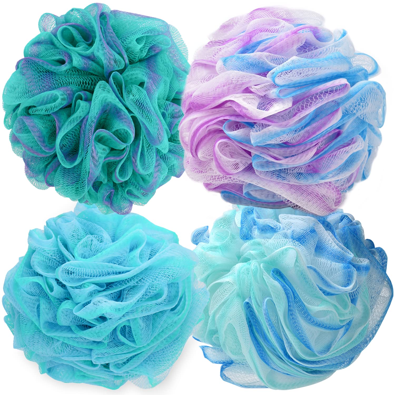 Valby Loofah Exfoliating Bath Sponge – 75g/PC Extra Large Shower Puff, Body Poufs, Shower Sponge, Shower Scrunchie Set of 4 Body Scrubbers