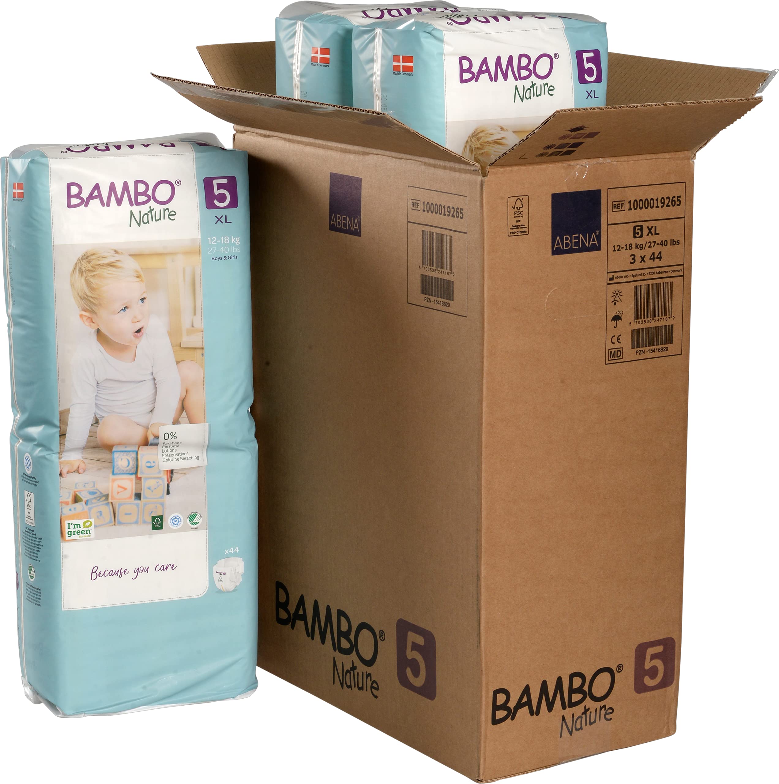 Bambo Nature Premium Eco Nappies, Junior Size 5 (27-40lb/12-18 kg) Case Saver 132 Count