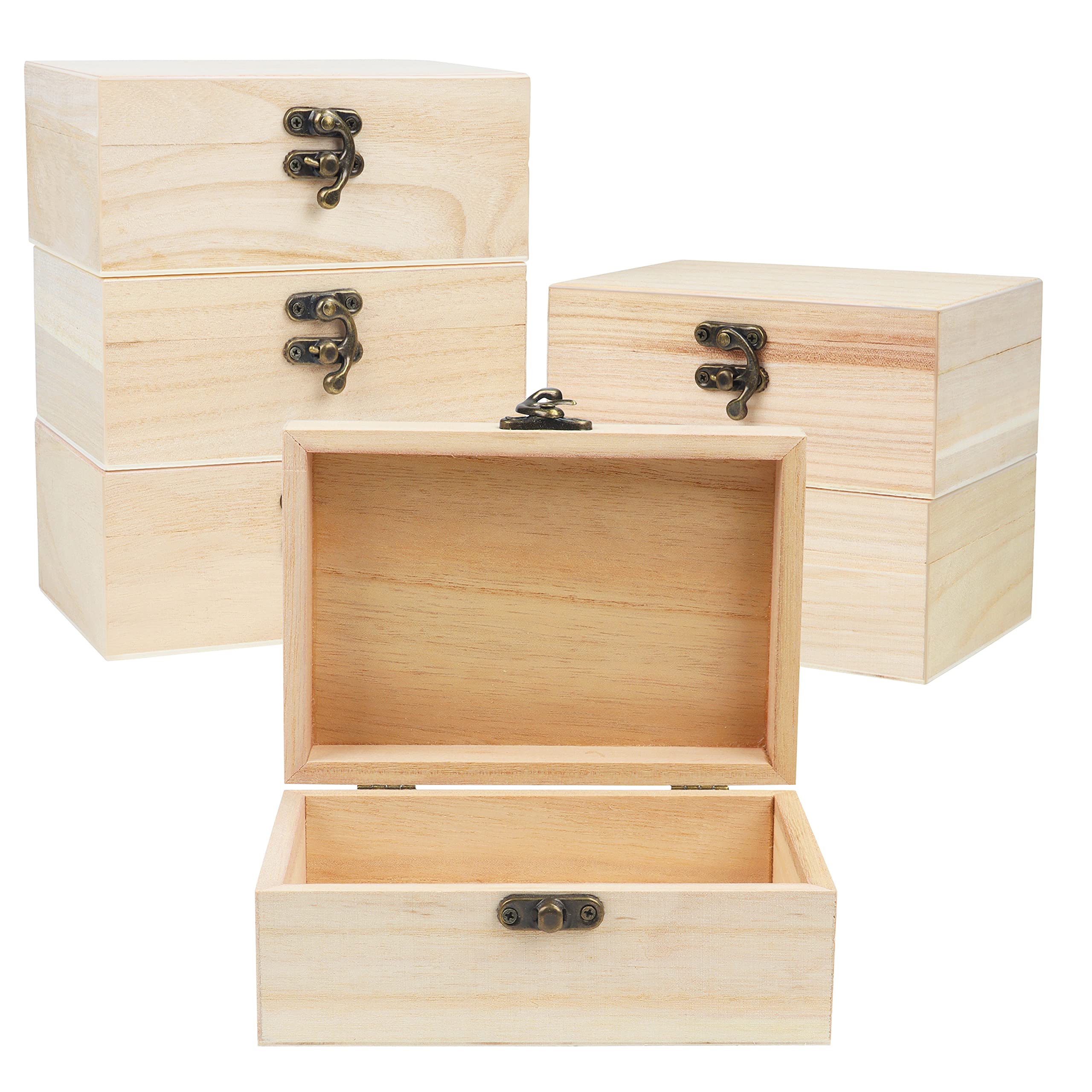 Belle Vous Unfinished Wooden Box (6 Pack) - 14.8 x 10.2 x 6.3cm / 5.83 x 4.02 x 2.48 Inches - Wood Boxes with Hinged Lid & Front Locking Clasp - Home Storage for Jewellery, DIY Arts & Crafts Hobbies