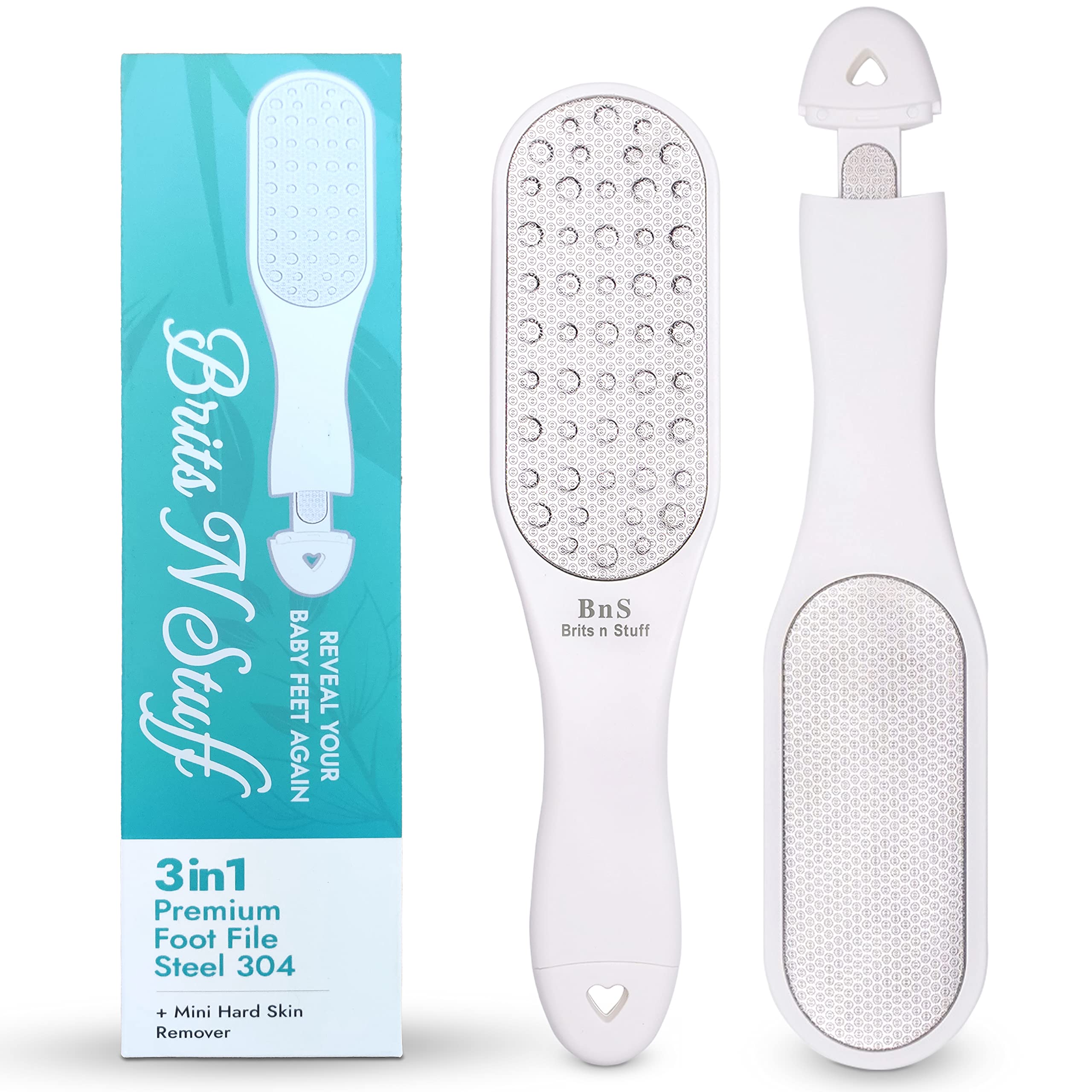 3-in-1 Pedicure Foot File for Hard Skin Professional - Anti-Rust Steel Callus Remover for Cracked Heels - Easy to Utilize & Anti-Skid Design - Feet Care Tool for Wet & Dry Use- BRITS N STUFF