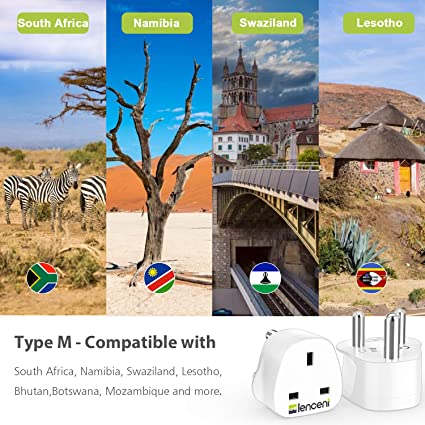 LENCENT 2X UK to South Africa Plug Adapter, Grounded SA Travel Adapter for South Africa, Namibia, Swaziland, Lesotho, Bhutan, Botswana, Mozambique and more (Type M)