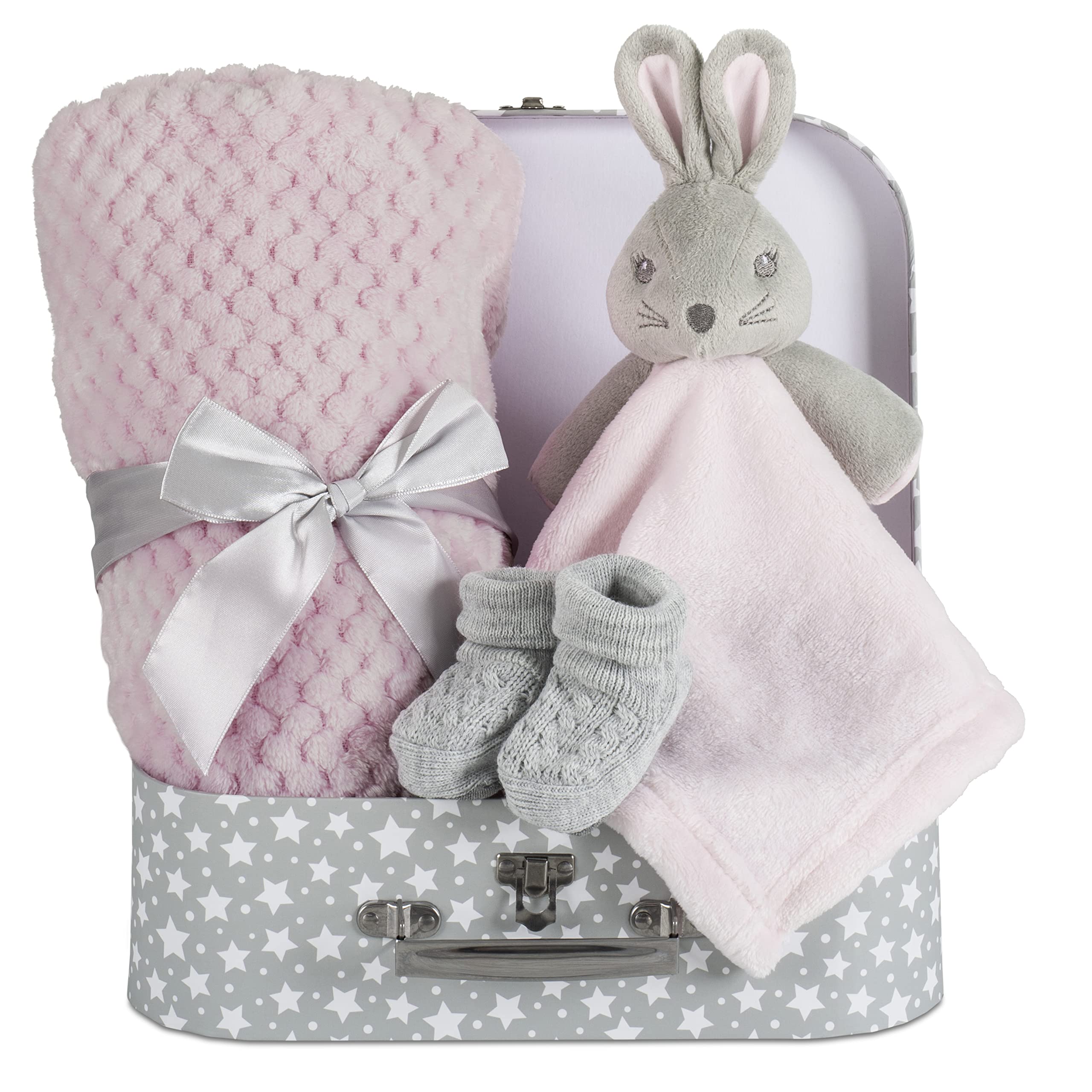New Baby Girl Gifts Set Pink Bunny Baby Hamper Baby Shower Gifts Girl New Born Gift Basket Blanket Comforter Newborn Baby Gift
