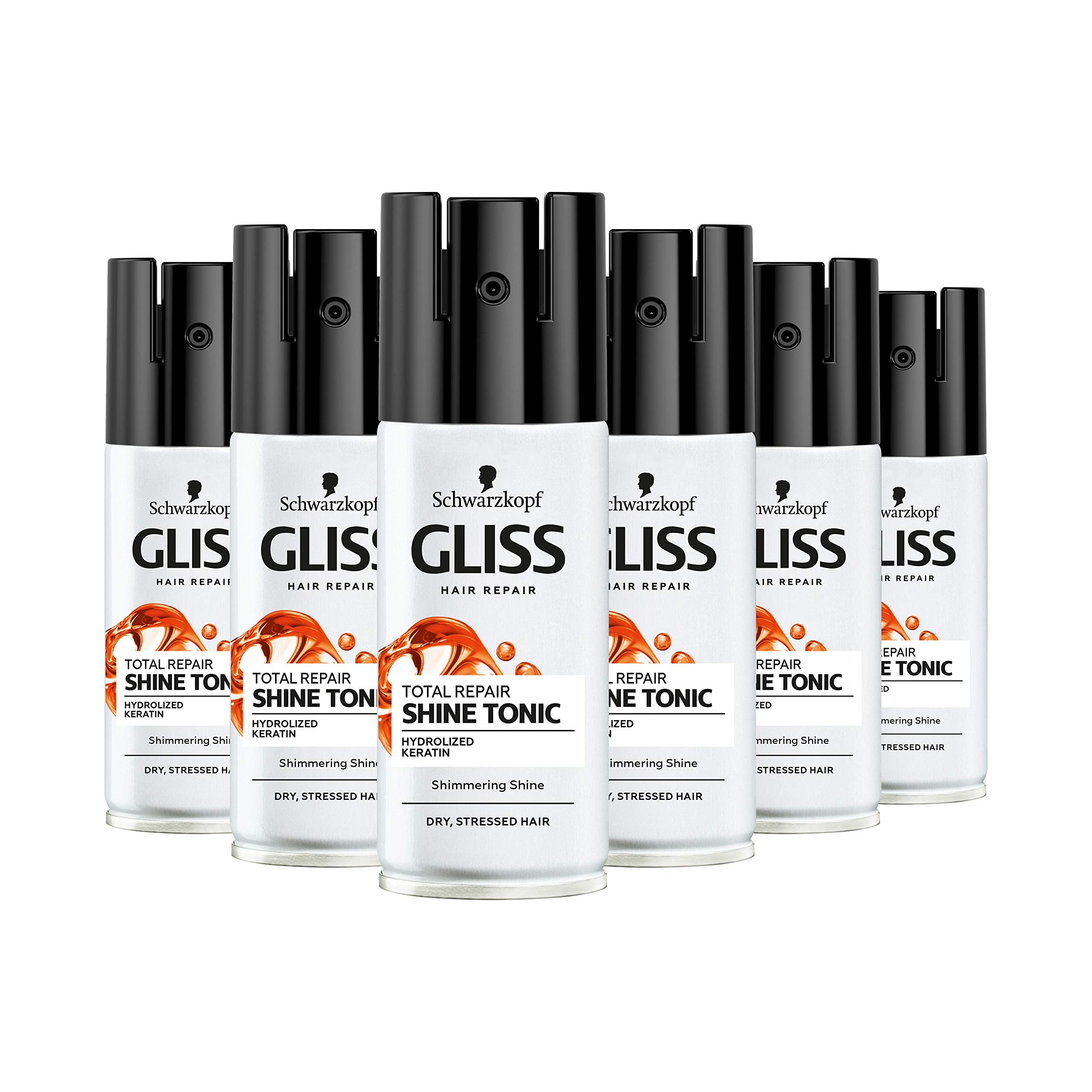 Schwarzkopf Gliss Total Repair Shine Tonic, Shine Spray for Dry, Stressed Hair with Keratin, Multipack 6 x 100 ml