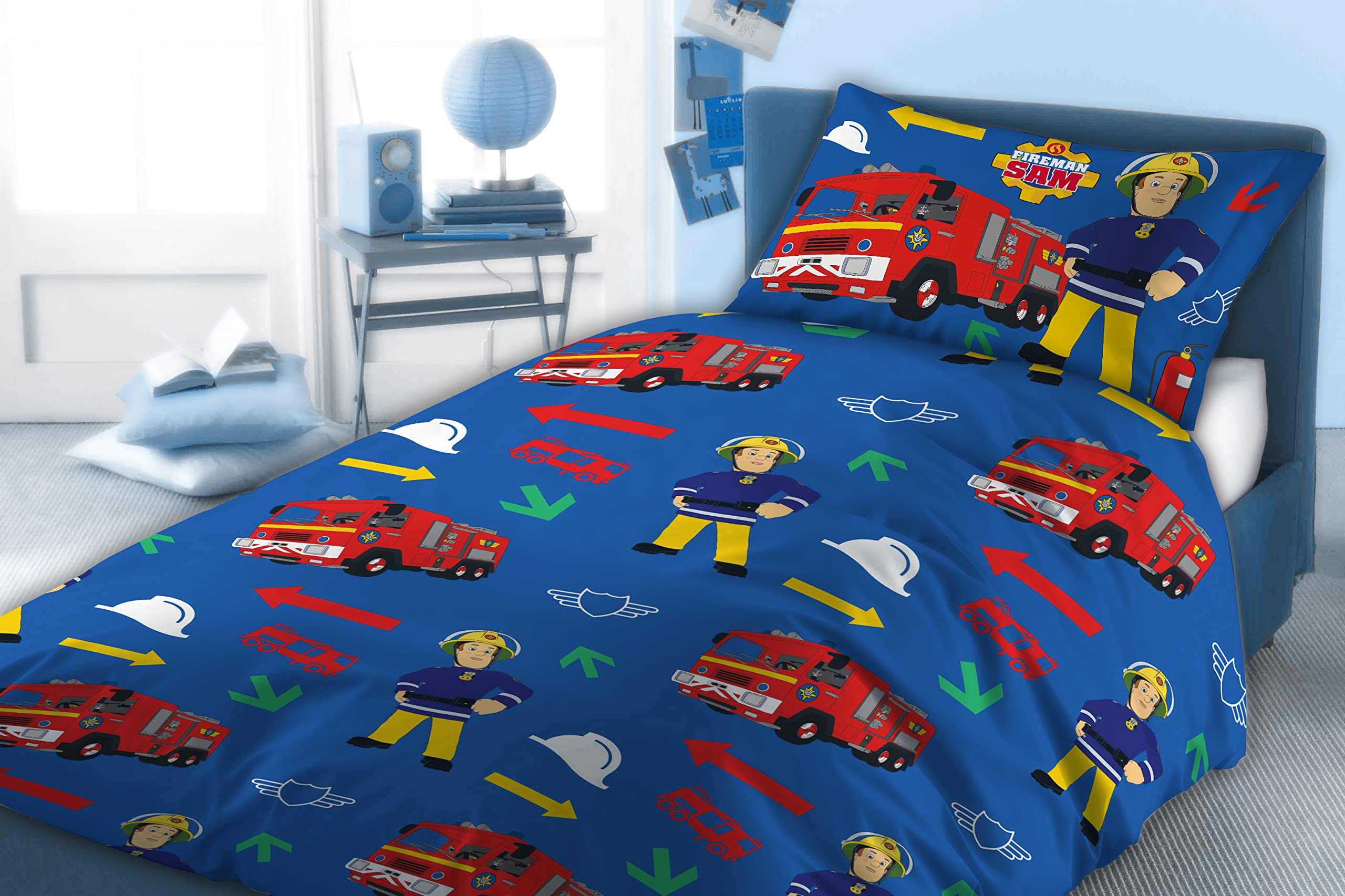 Fireman Sam Firefighter Polycotton Kids Single Duvet Cover Set Bedding Bed Set