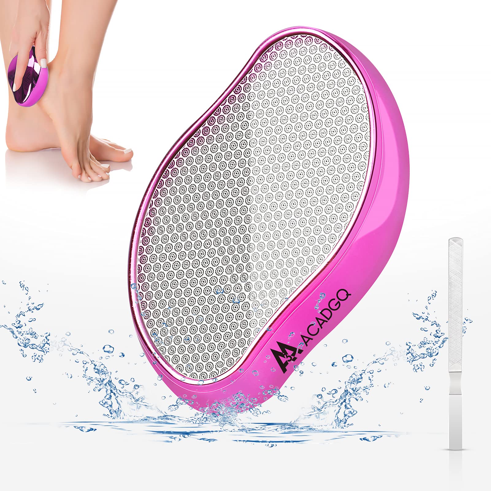 Nano Glass Foot File for Hard Skin, 2 in 1 Wet & Dry Pedicure Foot Grater, Quick, Safe and Effective Callus Dead Skin Remover for Feet (Rose)