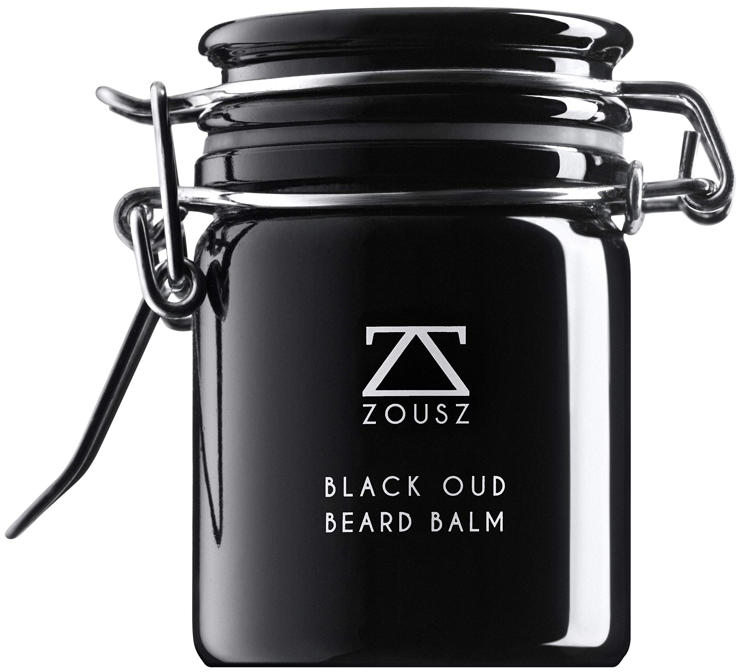 ZOUSZ Black Oud Premium Beard Balm - Classic Oud Wood - Scented Facial Hair Grooming and Skin Care Butter for Men - Avocado, Argan, Macadamia Oils - Moisturiser, Conditioner, Dandruff Remover - 50g