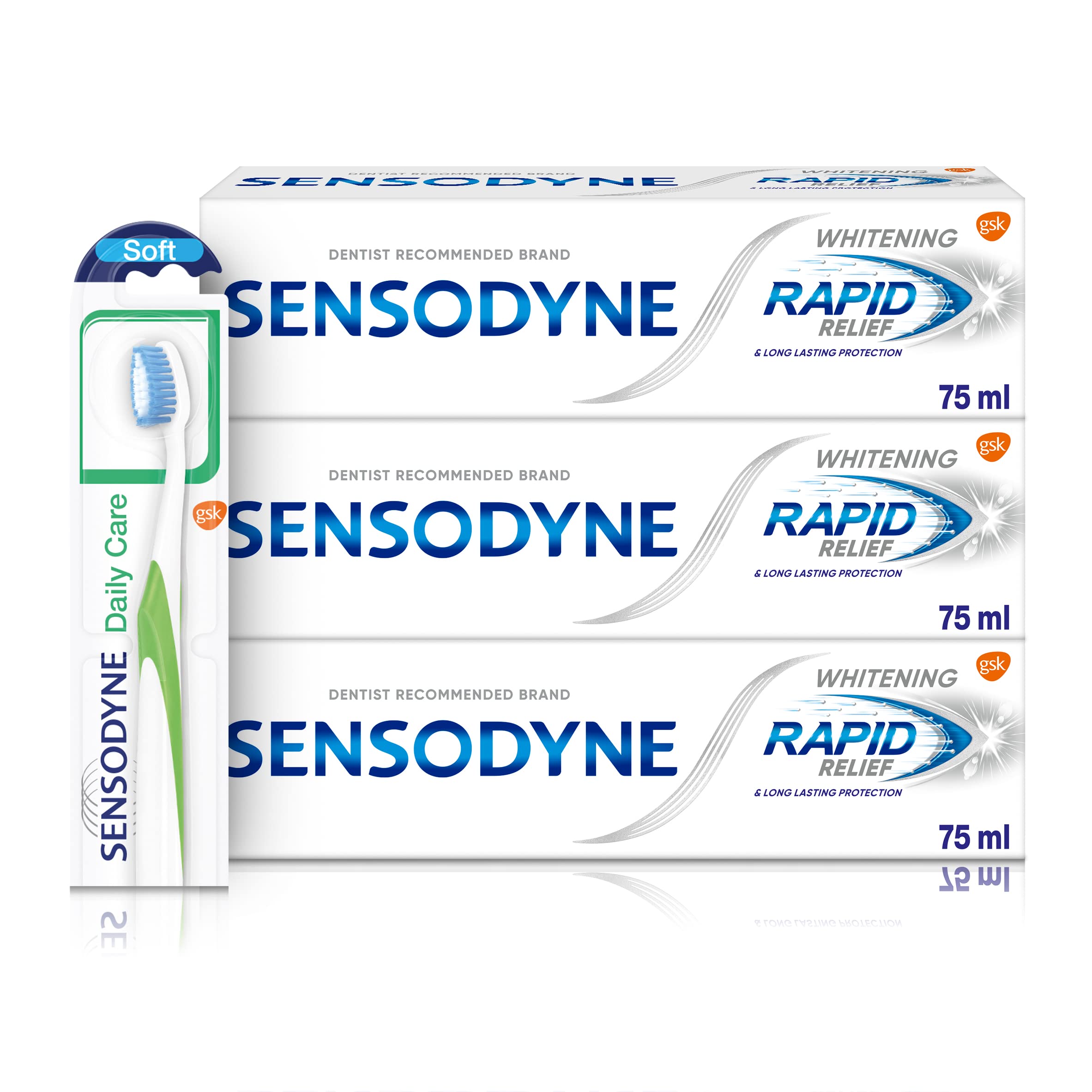 Sensodyne Sensitive Teeth Regime Kit with 3 Whitening Toothpaste and Daily Care Soft Toothbrush