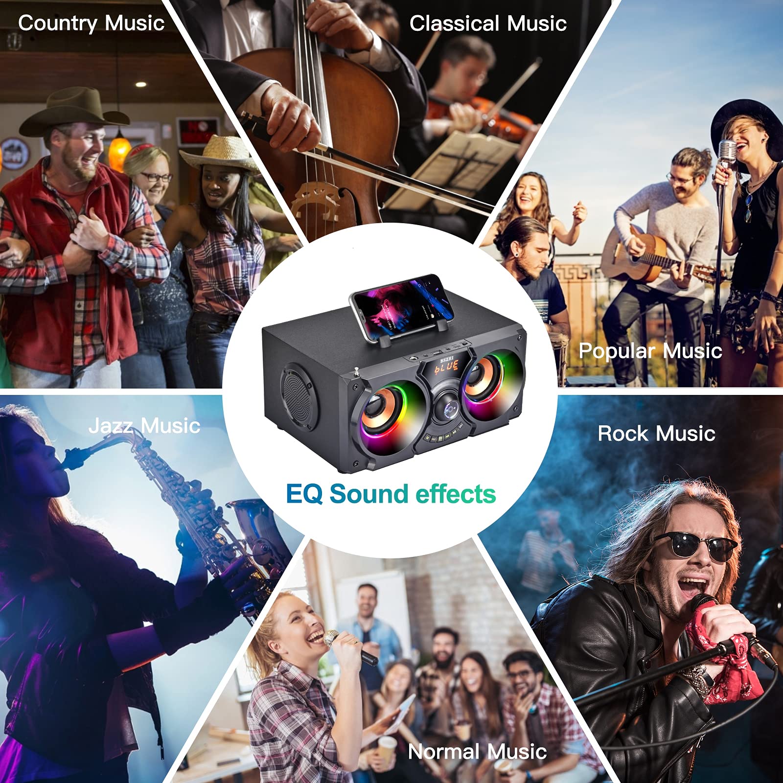 Bluetooth Speaker, 60W (80W Peak) Portable Bluetooth Speakers with Double Subwoofer,Loud Stereo Colorful Party Lights Wireless Punchy Bass Outdoor/Indoor Speaker Support FM Radio,Remote Control