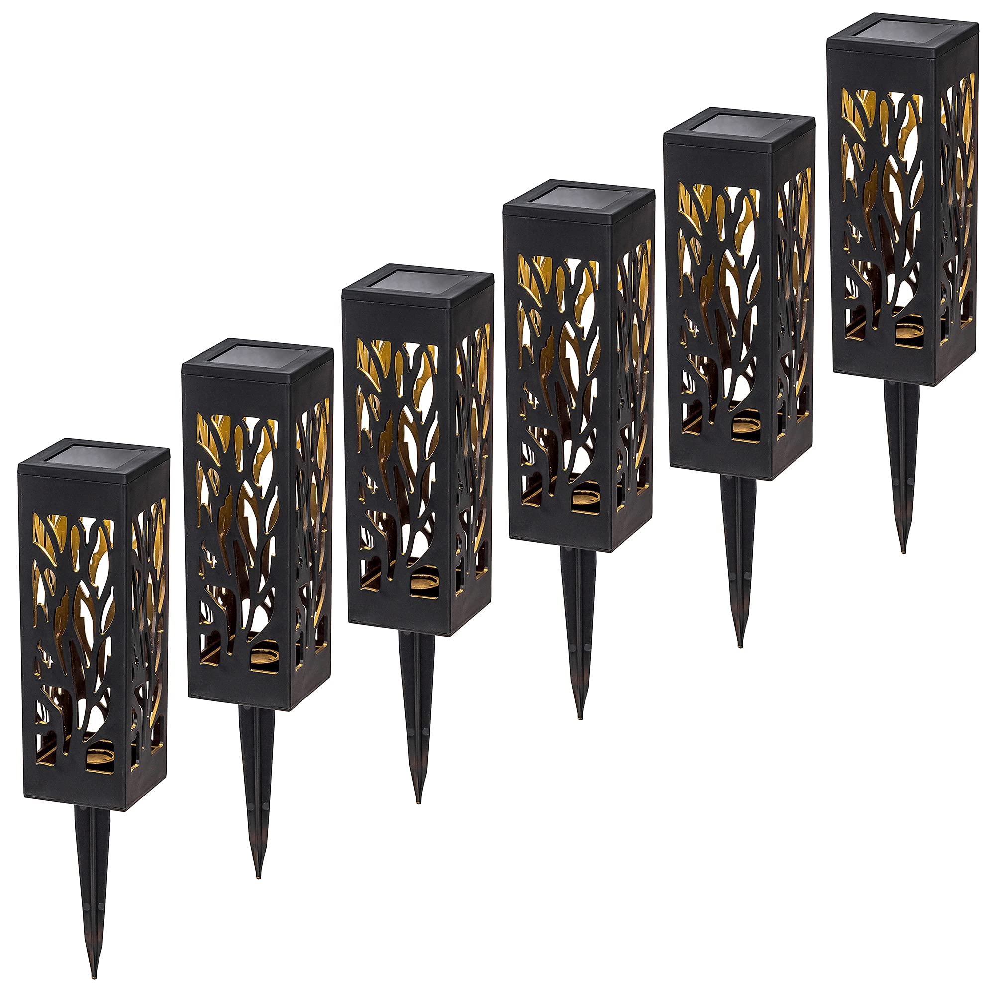 GloBrite 6 Pack Solar Stake Lights - Outdoor Solar Powered Garden Lights with Warm White LED, Auto On-Off Ornamental Hollow Pattern Lights for Patio, Yard, Walkway, Deck, Pathway Decoration