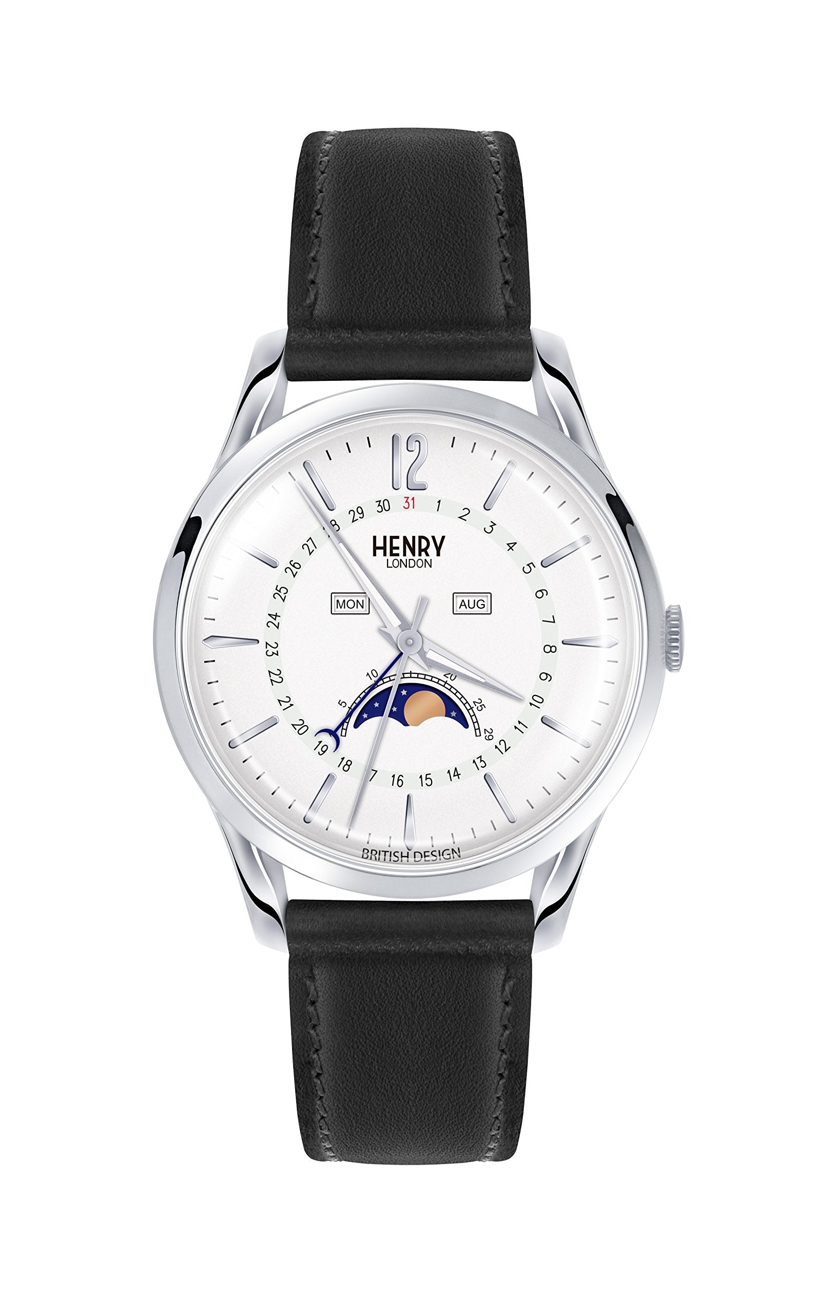 Henry London Unisex-Adult Moon Phase Quartz Watch with Leather Strap HL39-LS-0083