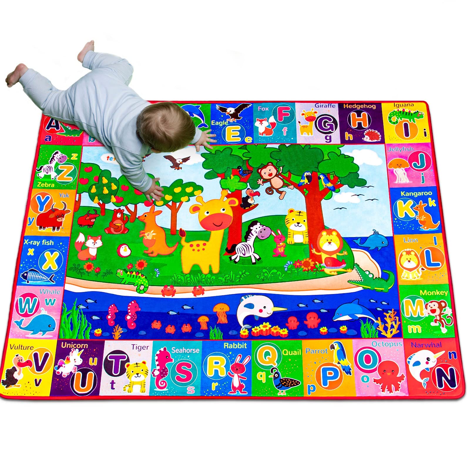 teytoy Baby Mats for Floor Cotton Playmat Baby Play Mat for Toddlers Large Super Soft Thick (0.6cm), Foldable Non-Slip Baby Carpet Kids Rug for Learning Animals ABC