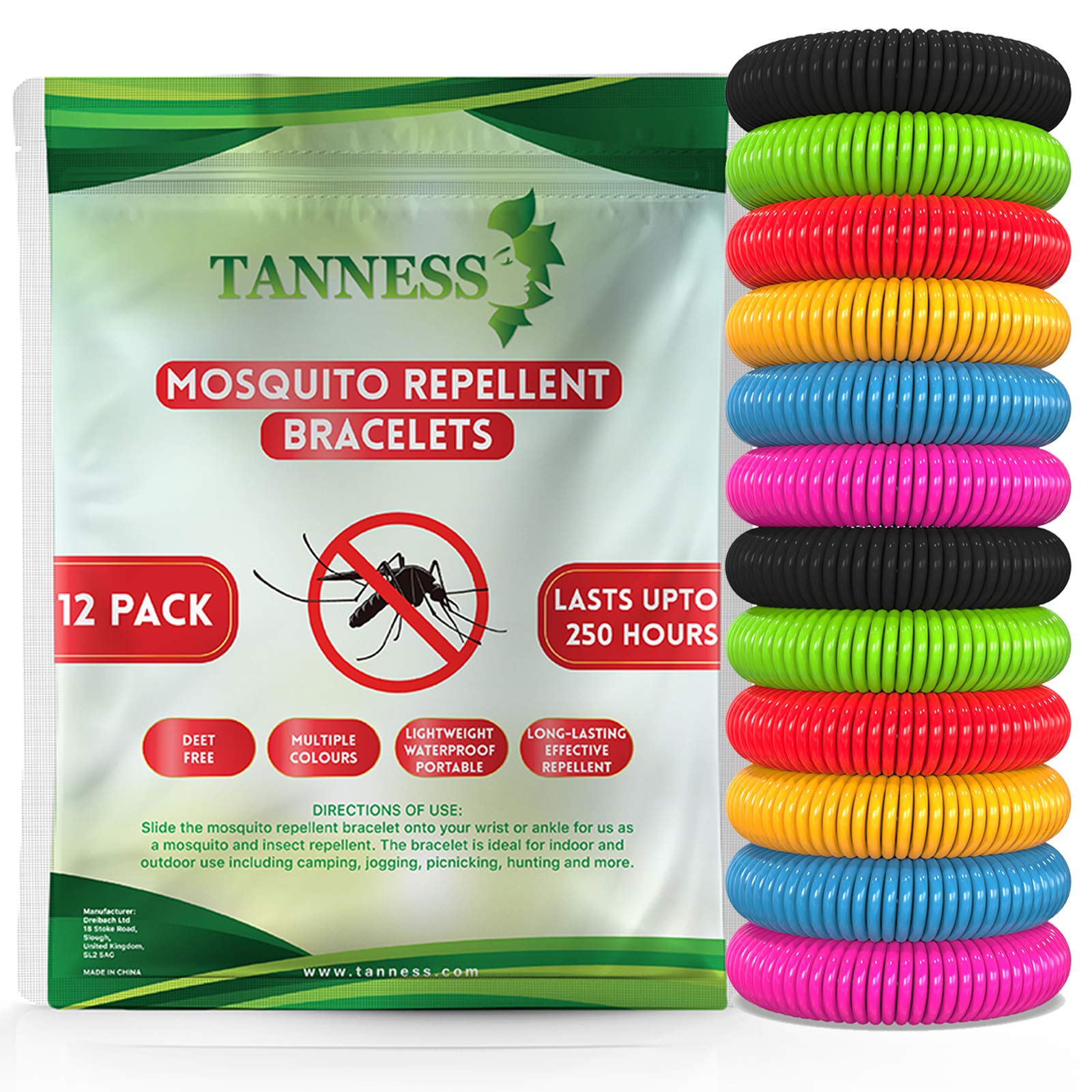 TANNESS Mosquito Repellent Bracelet Pack of 12 Repellents Waterproof Travel Insect Repellent Bands Bracelets for Toddler Baby Kids and Adults – Non-Toxic Deet-Free Outdoor Bug Repeller Wristbands