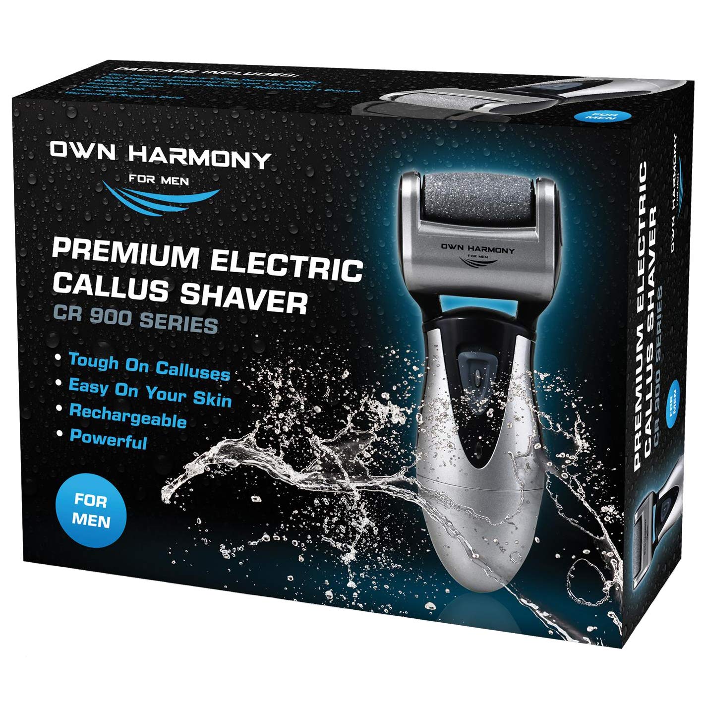 Electric Hard Skin Remover for Men by Own Harmony: USA's Best Rated Callus Remover- Rechargeable Pedicure Tools w 3 Coarse Rollers, Velvet-Smooth Foot Care- Professional Spa Pedi Feet File (USB Cord)