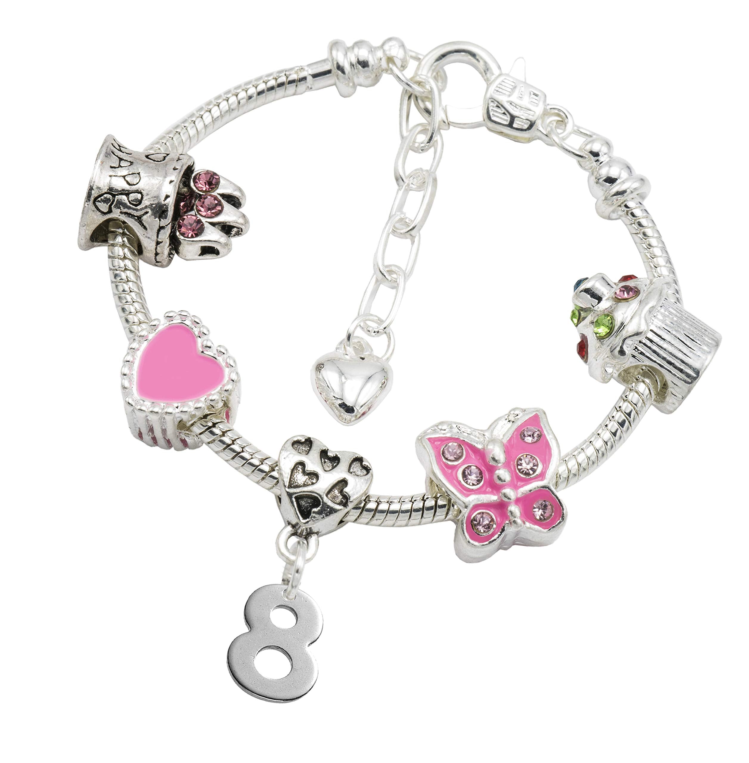 Jewellery Hut Girl's Silver Plated Birthday Charm Bracelet with Gift Box - Ages 1-11 Available