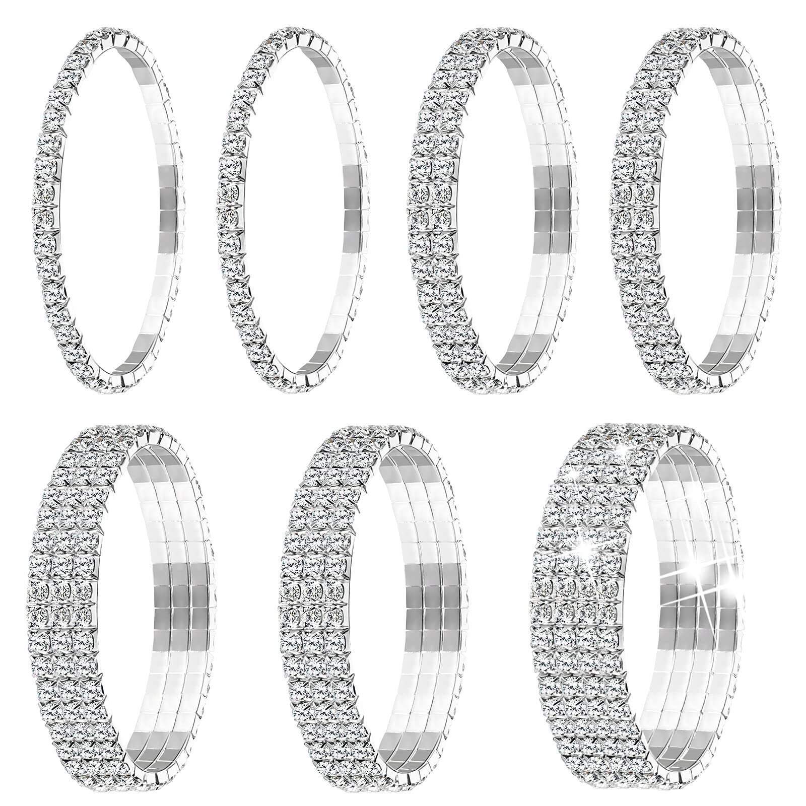 7 Pieces Rhinestone Stretch Bracelet Tennis Bangle Stackable Rhinestone Bracelet Wedding Jewelry for Women Bridal Girls