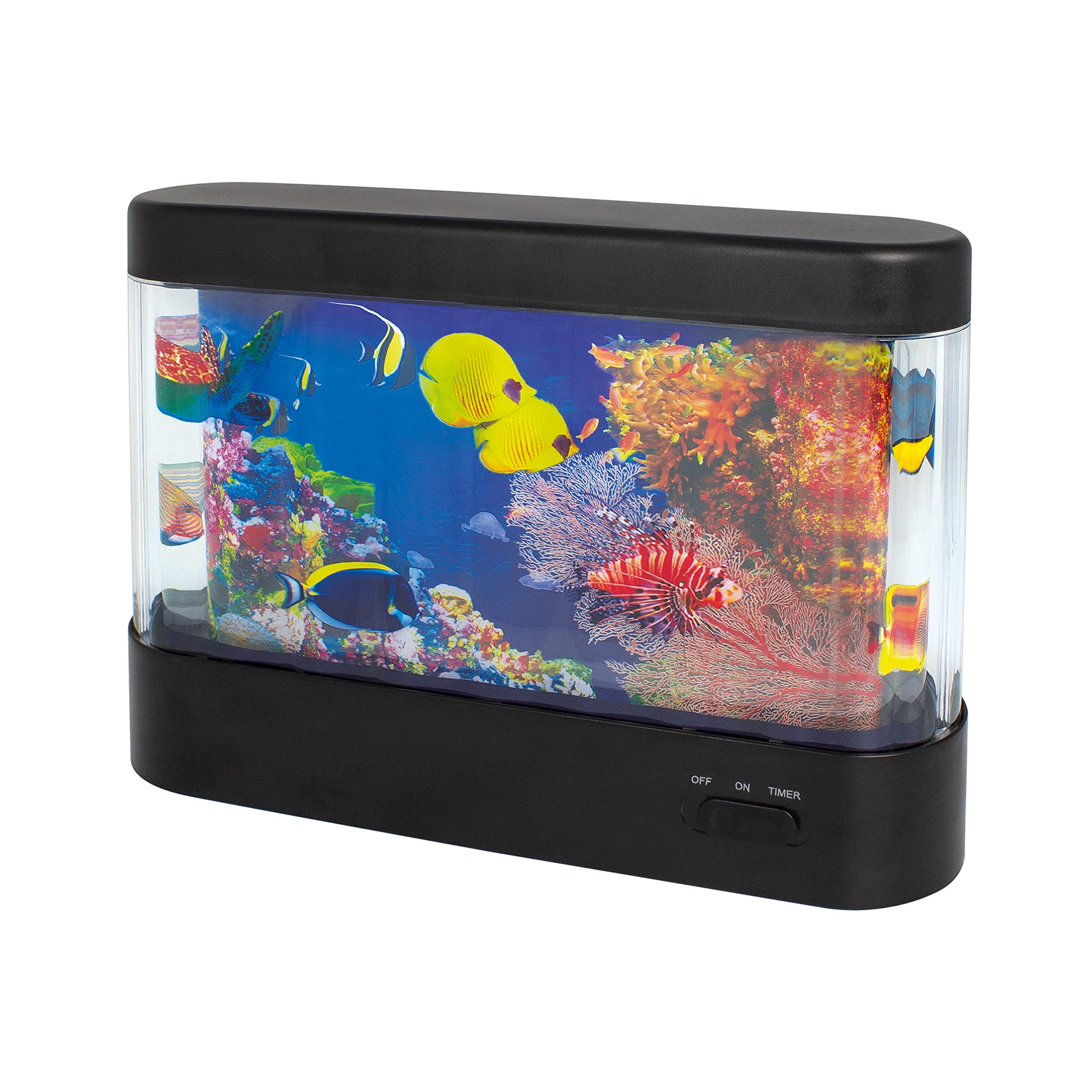 Global Gizmos 53970 LED Living Aquarium Lamp | 360°Motion | Childrens Night Light | Fish/Turtle/Stingray |Built in Timer | Battery Operated| No Water, Black