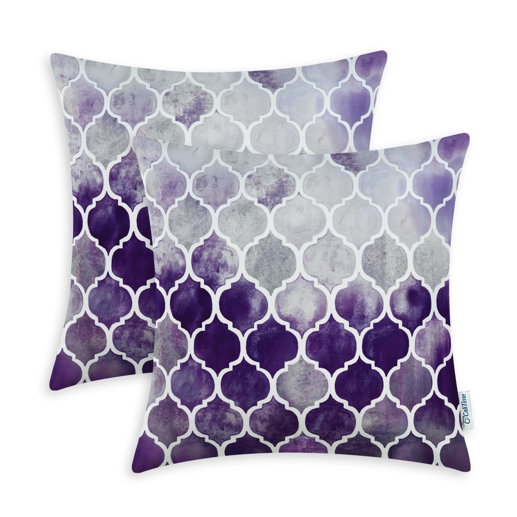 CaliTime Pack of 2 Cozy Throw Pillow Cases Covers for Couch Bed Sofa Manual Hand Painted Colorful Geometric Trellis Chain Print 45cm x 45cm Main Grey Purple Eggplant