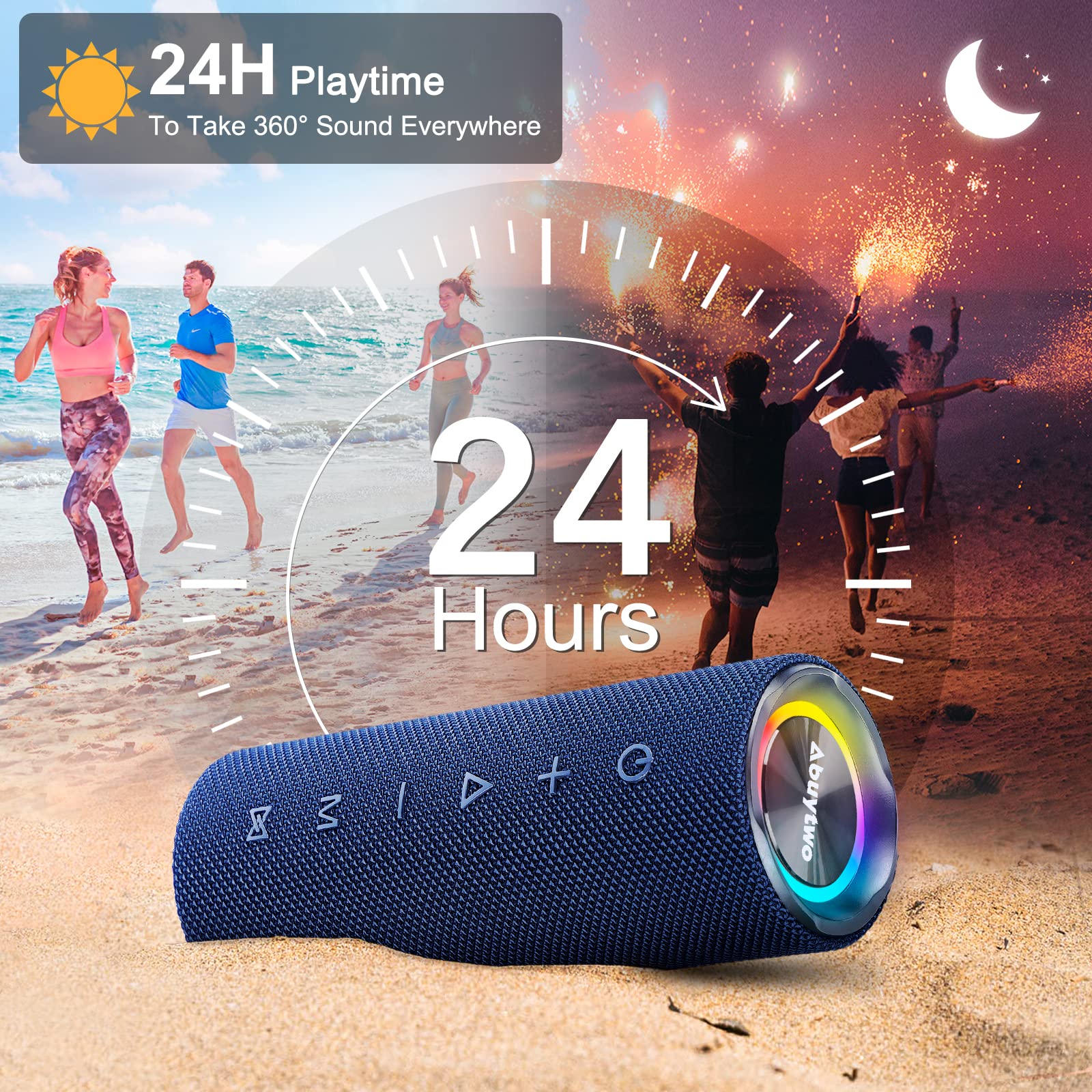 Abuytwo Bluetooth Speaker - Loud Portable Bluetooth Wireless Speakers with Led Lights, IPX7 Waterproof, Bluetooth 5.0, Speaker 30W, 24H Playtime, Built-in Mic, Trave Speakers for Outdoor, Beach -Blue