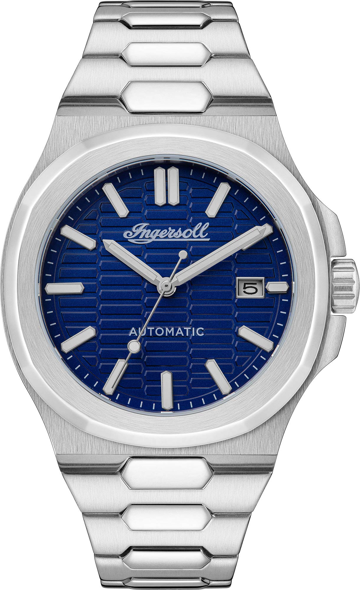 Ingersoll The Catalina Mens 47mm Automatic Watch in Blue with Analogue Display and Silver Stainless Steel Strap I11801.