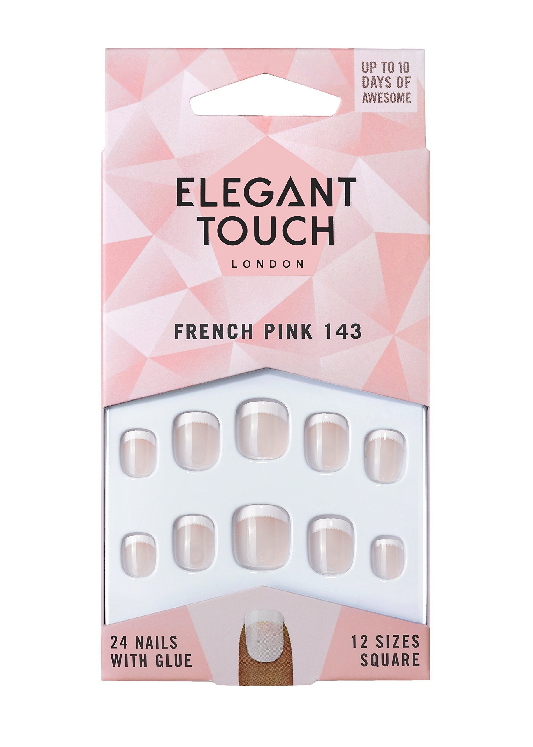 Elegant Touch - French Nails - Pink - 143 - X-Small - Square Shape