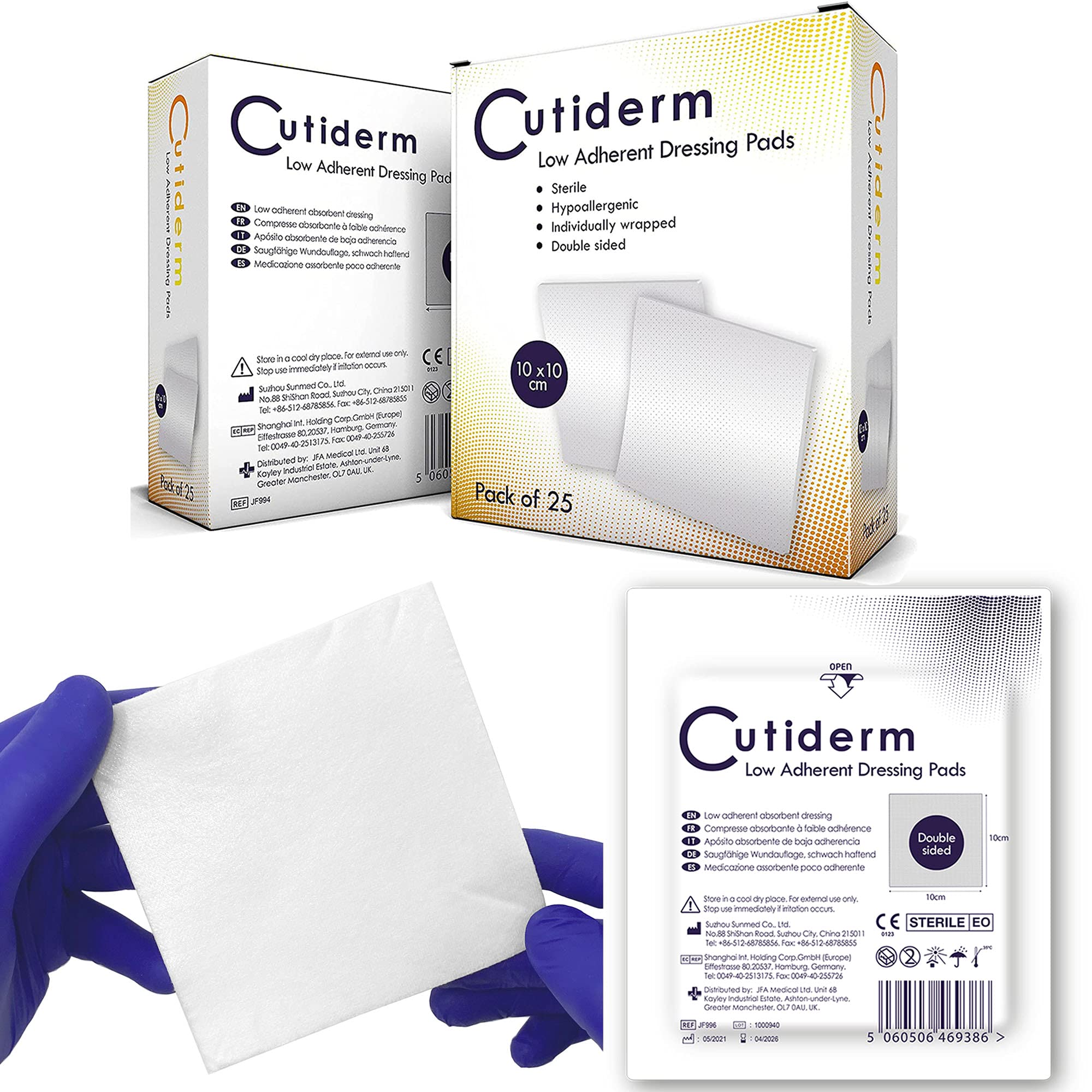 Cutiderm Low Adherent Sterile Absorbent Wound Dressing Pad 10cm x 10cm - Box of 25