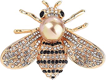 Chamqueen Crystal Bee Brooch Insect Pearl Brooch Rhinestone Animal Pin for Woman Girls