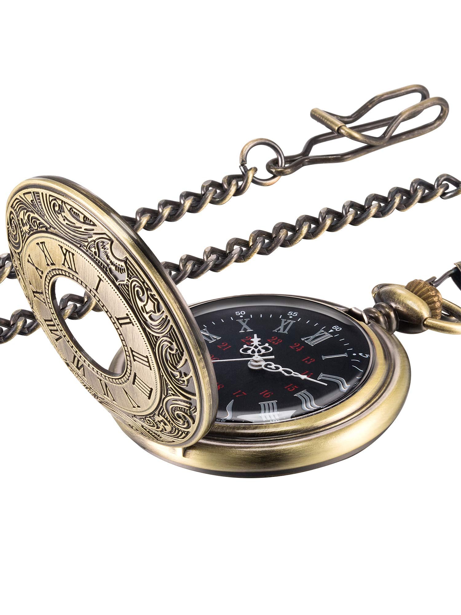 Vintage Pocket Watch Steel Men Watch with Chain (Bronze)