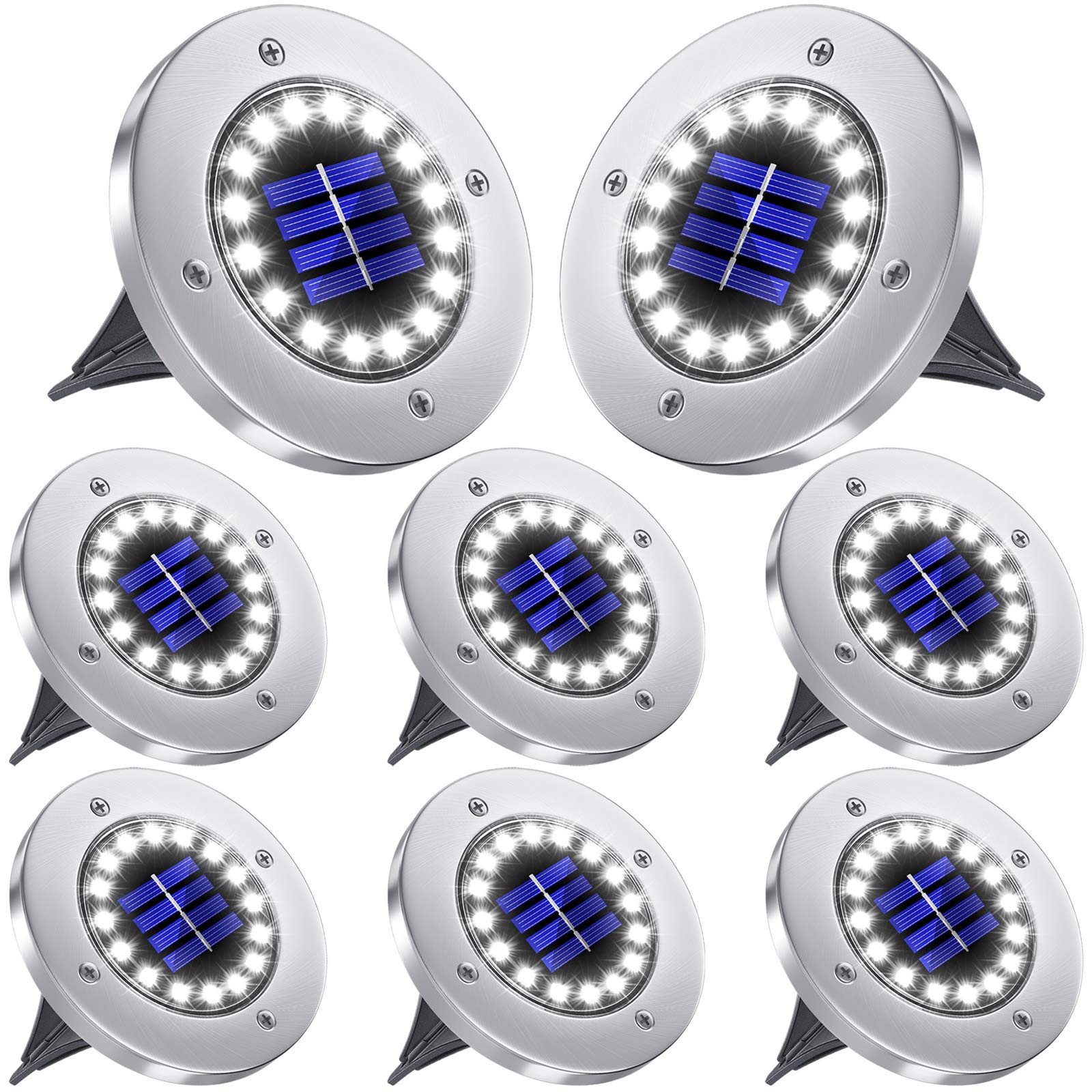 Biling Solar Ground Lights,Solar Garden Lights Outdoor,16 LED In-Ground Outdoor Landscape Lighting Lamp,IP65 Waterproof Solar Disk Lights for Lawn Pathway Patio Garden Yard Deck Walkway-8Pack(White)