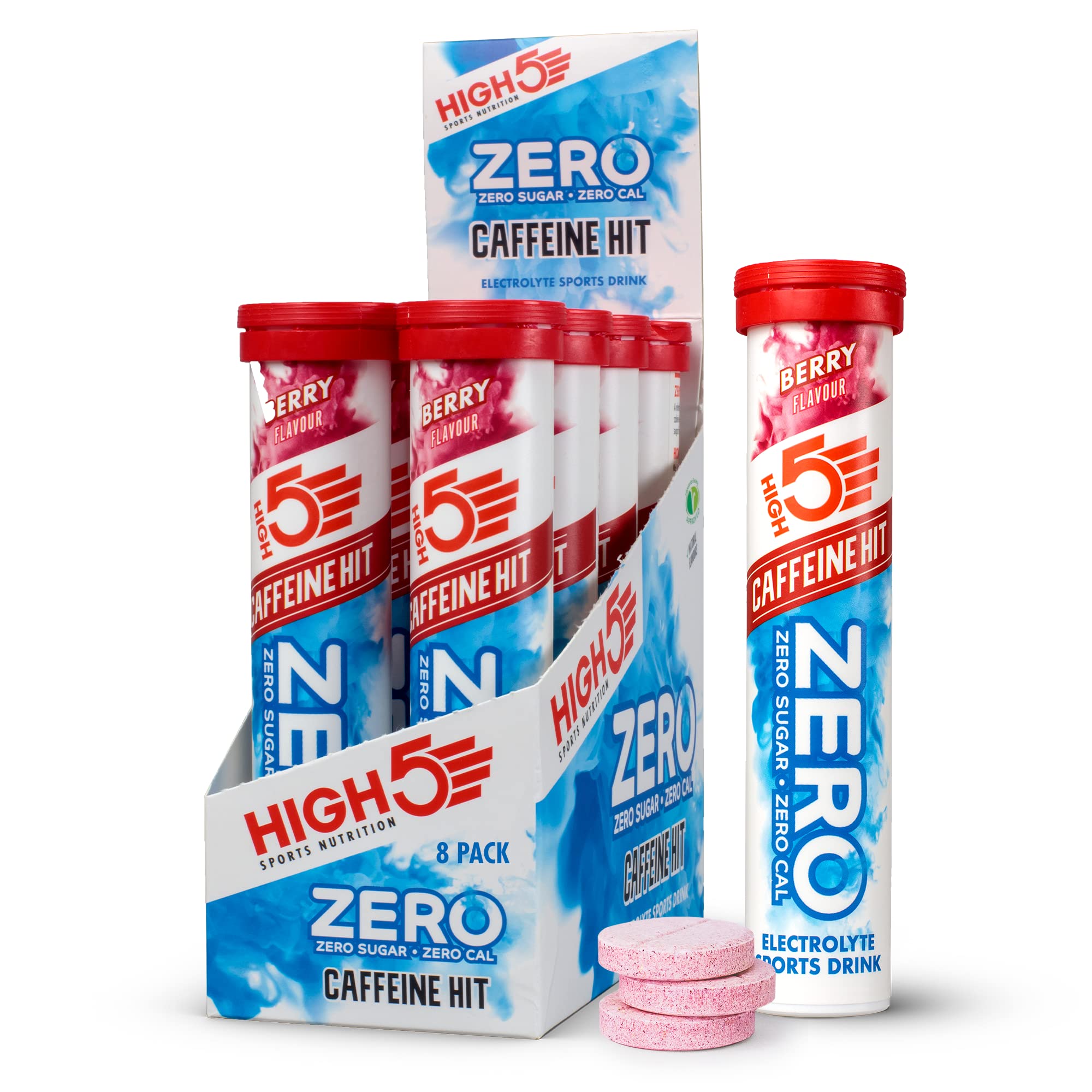 HIGH5 ZERO Caffeine Hit Electrolyte Hydration Tablets Added Vitamin C | (Berry, 8 x 20 Tabs)