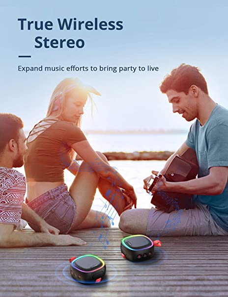2022 Bluetooth Speaker with RGB Light, LENRUE IPX7 Waterproof Portable Shower Speaker w/HD Sound, TWO Pairing, Bass, 20H Playtime, True Stereo Wireless Mini Speaker for Outdoor Party Kayak Bath Travel
