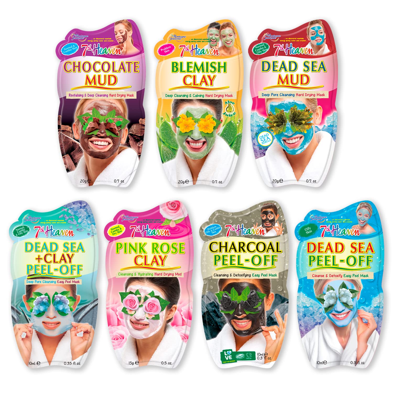 7th Heaven ‘Cleansing Collection’ Face Mask Bundle with a Variety of Cleansing Clay, Mud and Easy Peel-Off Face Masks to Deeply Cleanse, Revitalise and Detoxify Skin - Ideal for All Skin Types