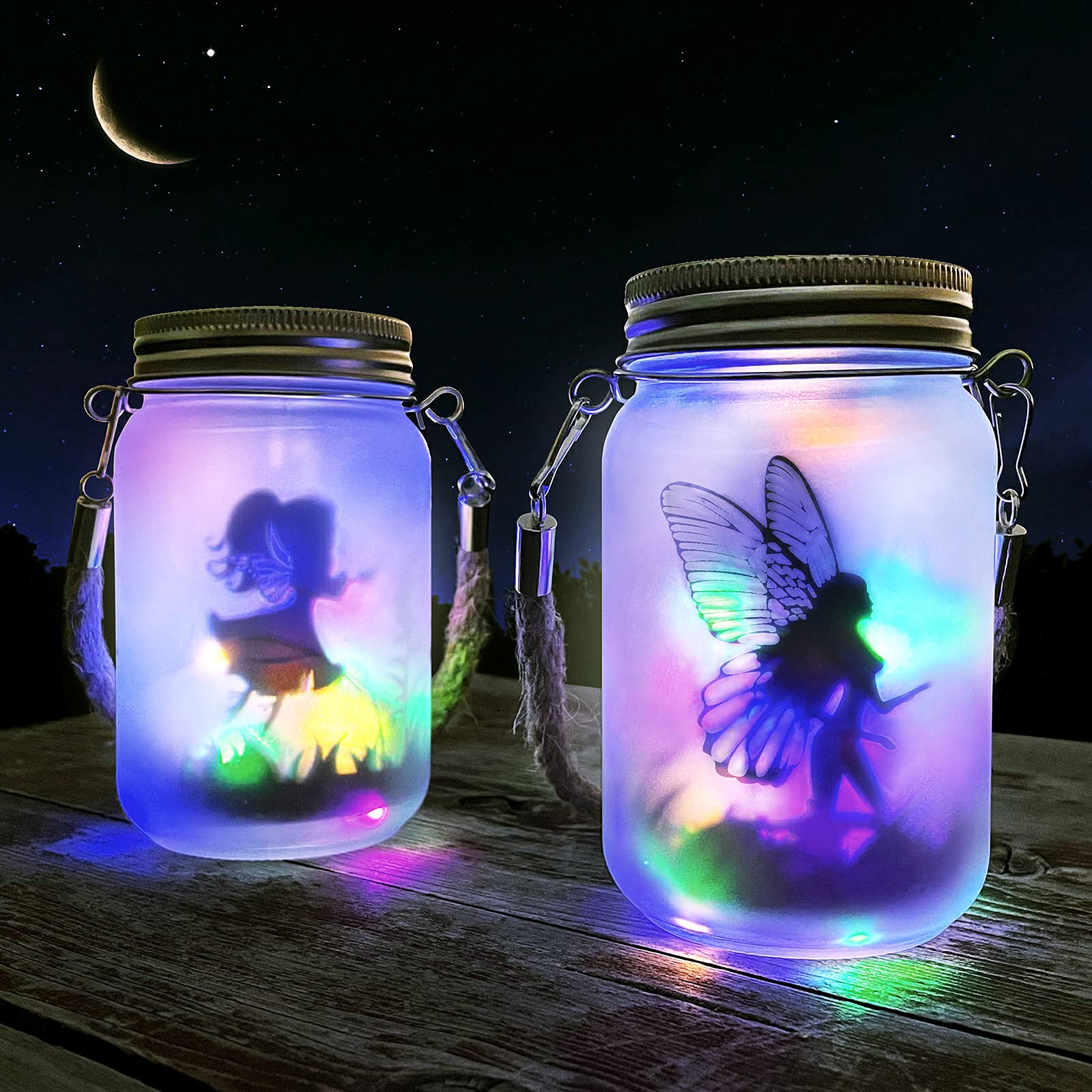 Mostof 2 Pack Solar Fairy Lantern Lights, Outdoor Hanging Frosted Glass Mason Jar Lights for Table, Yard, Garden, Patio, Lawn, Outdoor Weeding Birthday Party Decorations (Multi-Color)