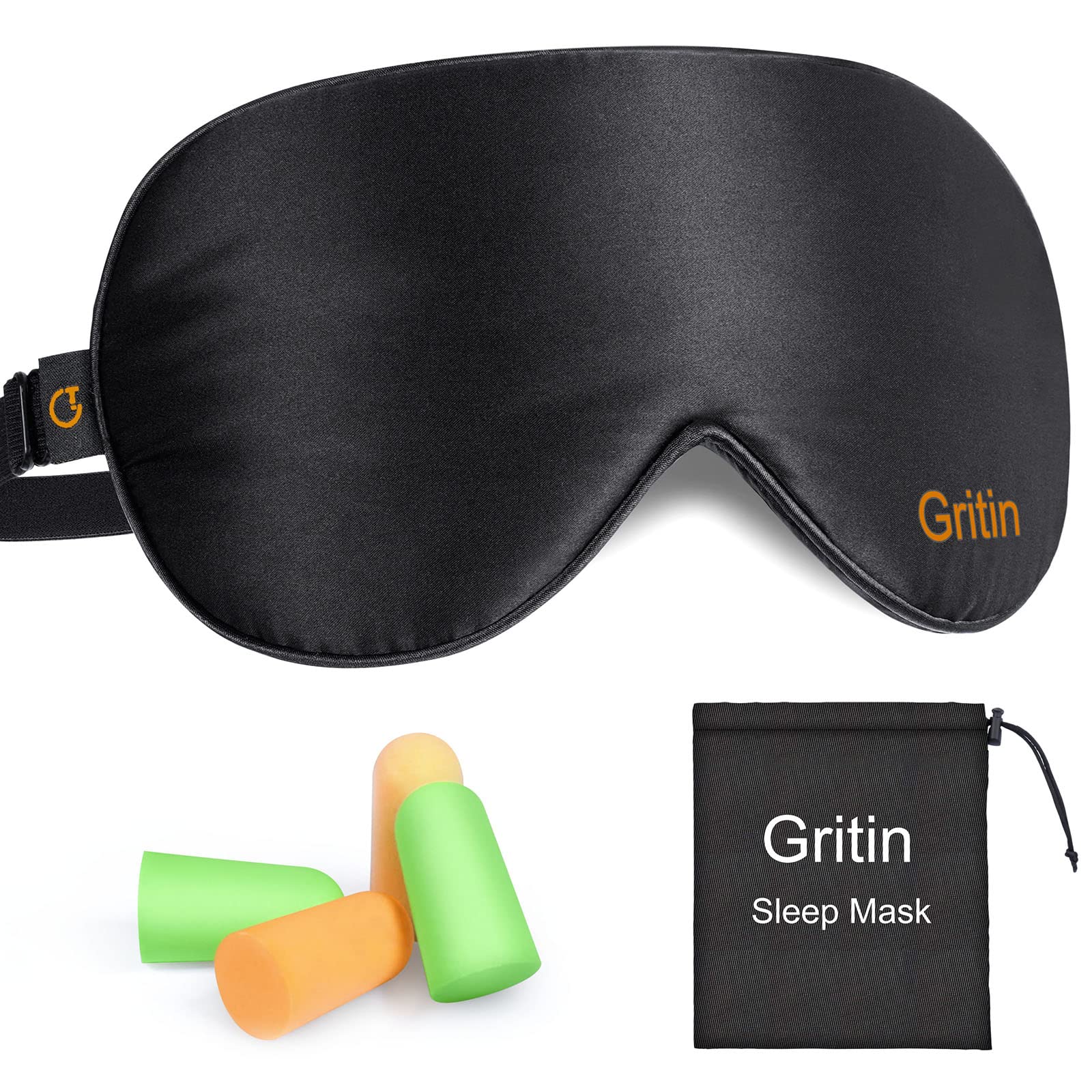 Sleep Mask,Eye Mask,Gritin Ultra Soft Skin-Friendly Natural Silk Fabric and Natural Cotton Filled Sleeping Eye Mask with Adjustable Strap and Ear Plug for Men,Women and Kids