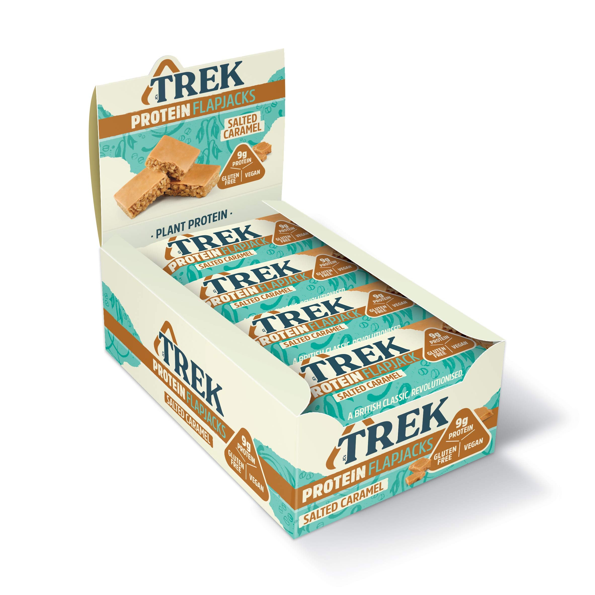 Trek High Protein Salted Caramel Flapjack - Gluten Free – Plant Based Protein - Healthy Snack Bars, 50 g (Pack of 16)