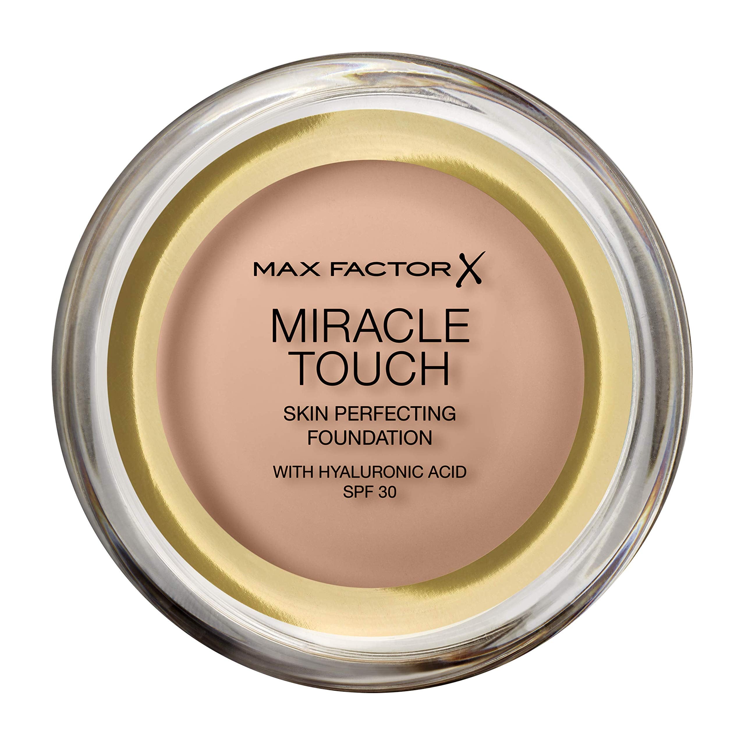 Max Factor Miracle Touch Foundation, New and Improved Formula, SPF 30 and Hyaluronic Acid, 45 Warm Almond, 1 Count (Pack of 1)