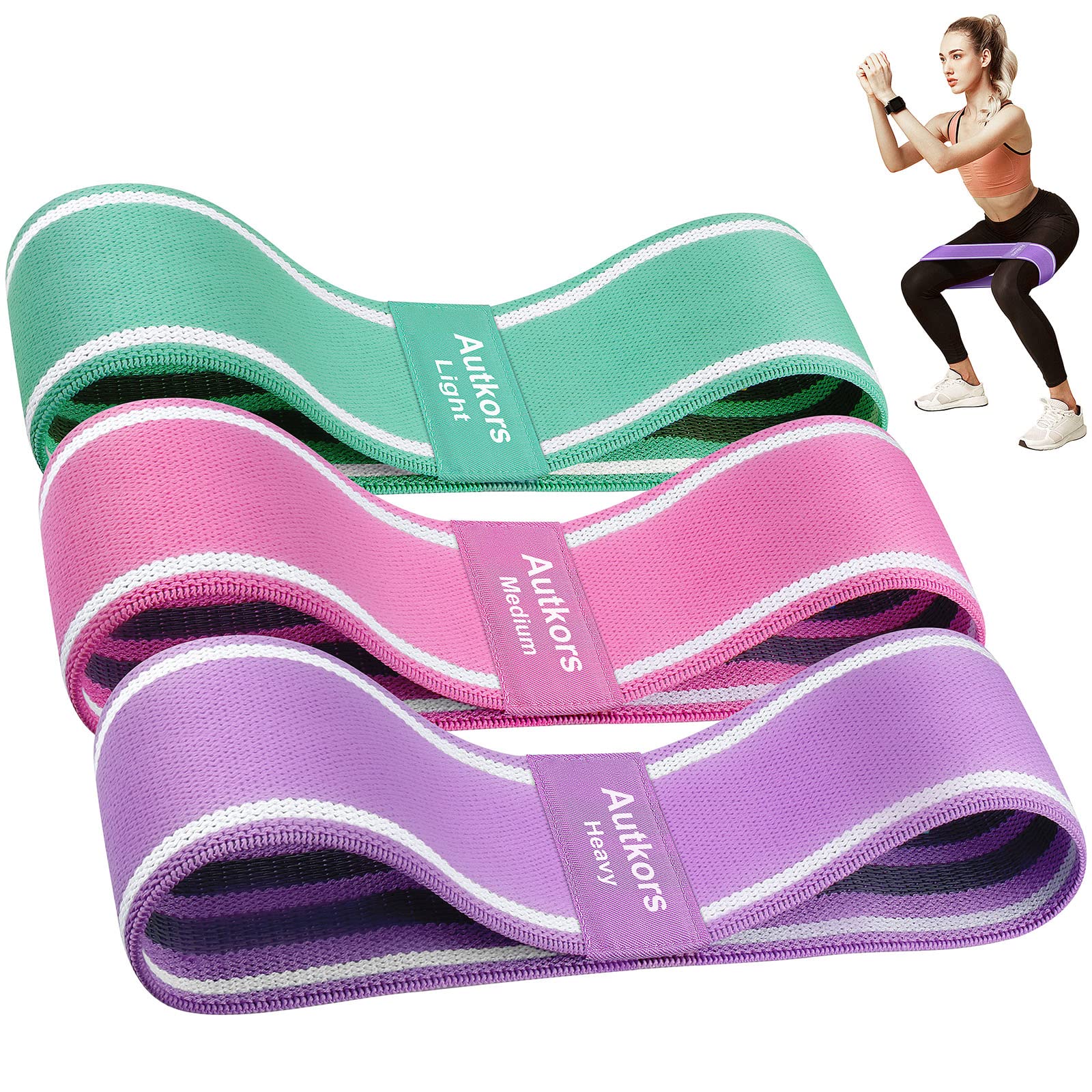 Autkors Resistance Bands, Fabric Exercise Bands Set, Non-Slip Workout Booty Bands for Legs & Butt, 3 Resistance Levels Fitness Bands for Women/Men, Ideal for Yoga/Pilates/Fitness/Squats/Glute Bridge