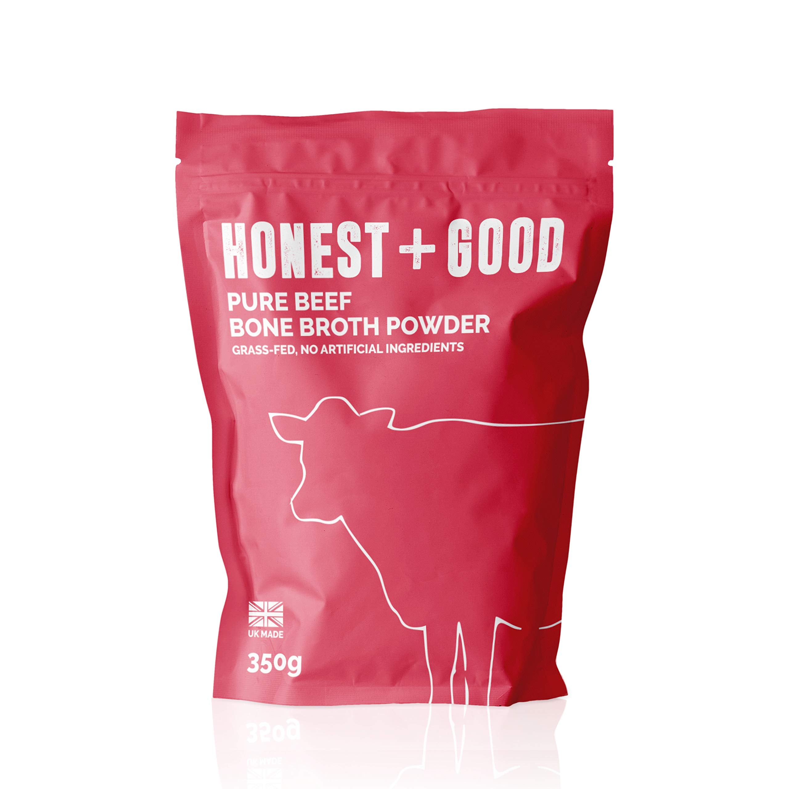 Honest + Good UK's Beef Bone Broth Powder | 35 Servings | Grass Fed | Hair Skin Gut | 8500mg Type I & III Collagen High Protein | UK Made | No Seasoning Neutral Flavour