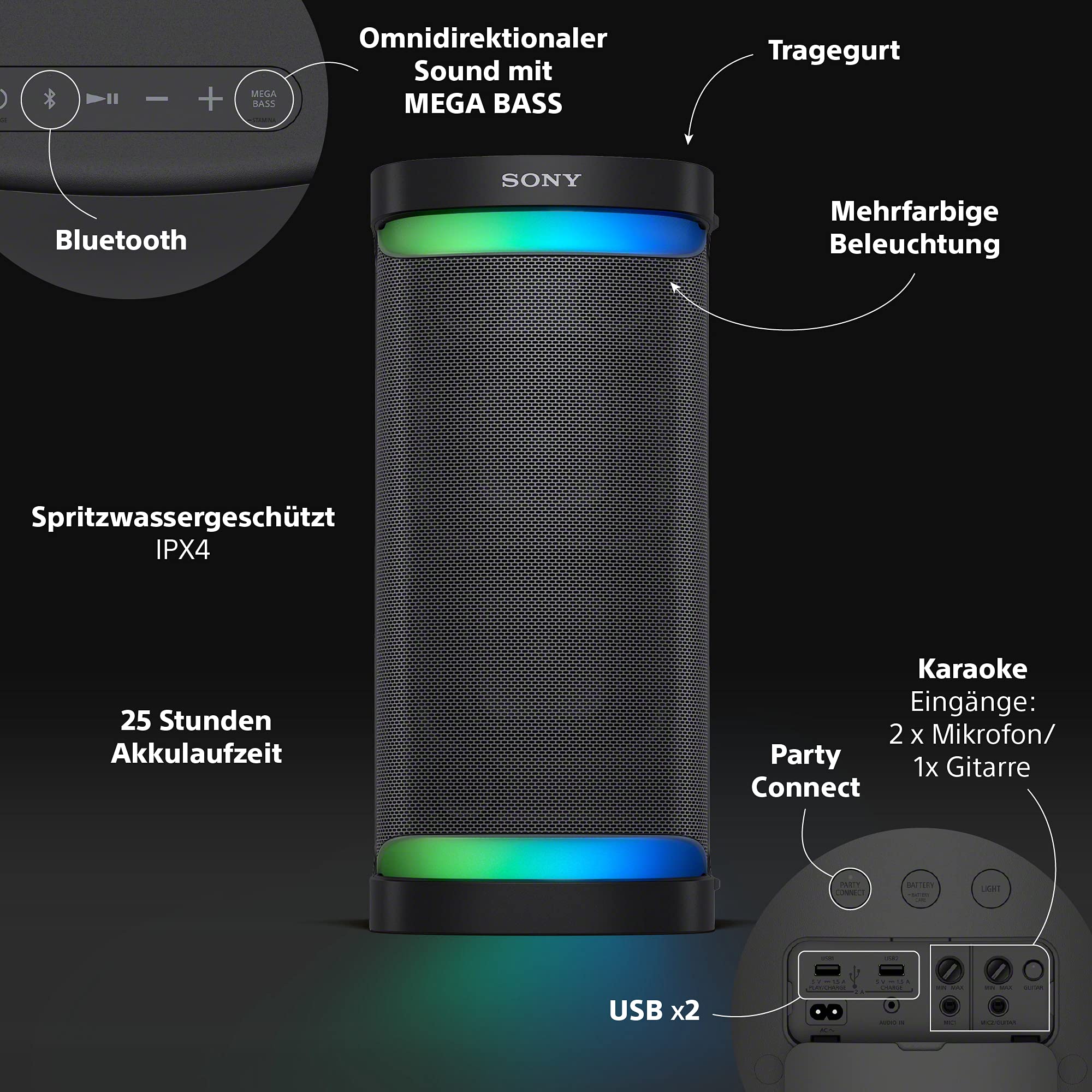 Sony SRS-XP700 - Powerful Bluetooth® party speaker with omnidirectional party sound, lighting and 25hrs battery