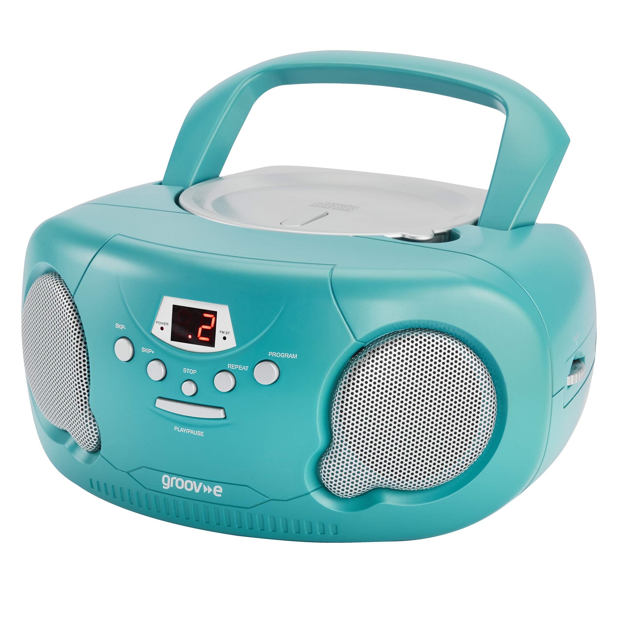 Groov-e GVPS733/TL Portable CD Player Boombox with AM/FM Radio, 3.5mm AUX Input, Headphone Jack, LED Display - Teal, 21.0 cm*23.0 cm*10.0 cm