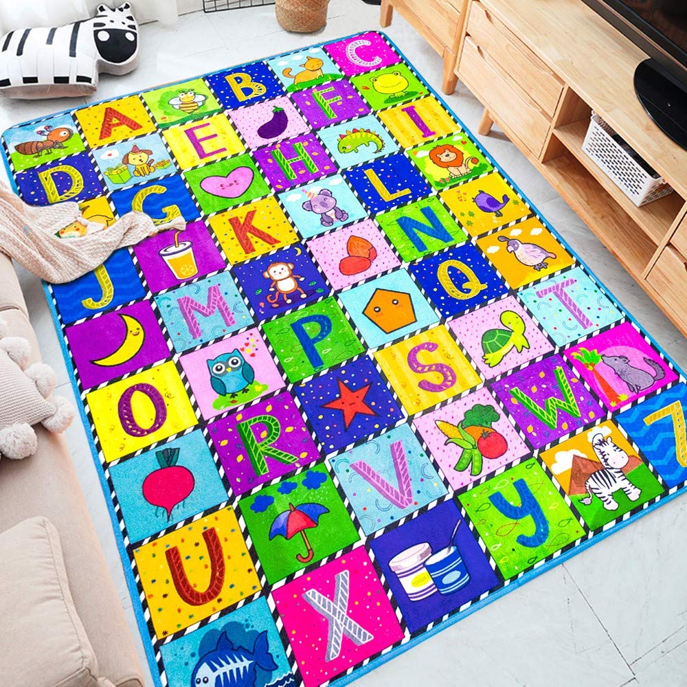 teytoy Children’s Rug Bedroom Playroom Play Rug Floor Mats Super Soft Non-Slip Colourful Educational Foldable Nursery Decoration, 112 * 151cm Extra Thick (0.6cm)