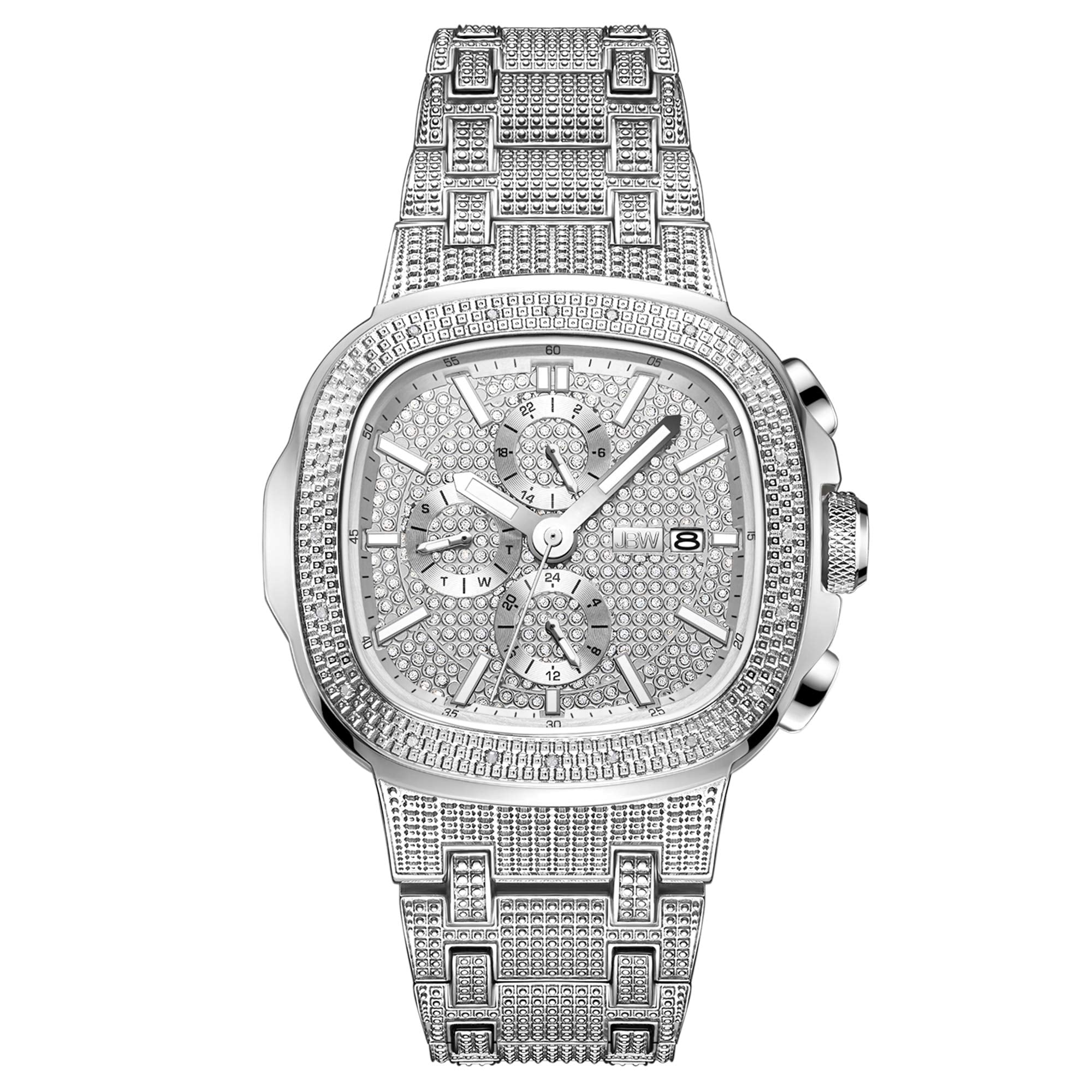 JBW Luxury Men's Heist J6380 0.20 ctw 20 Diamond Wrist Watch with Stainless Steel Bracelet 47.5mm