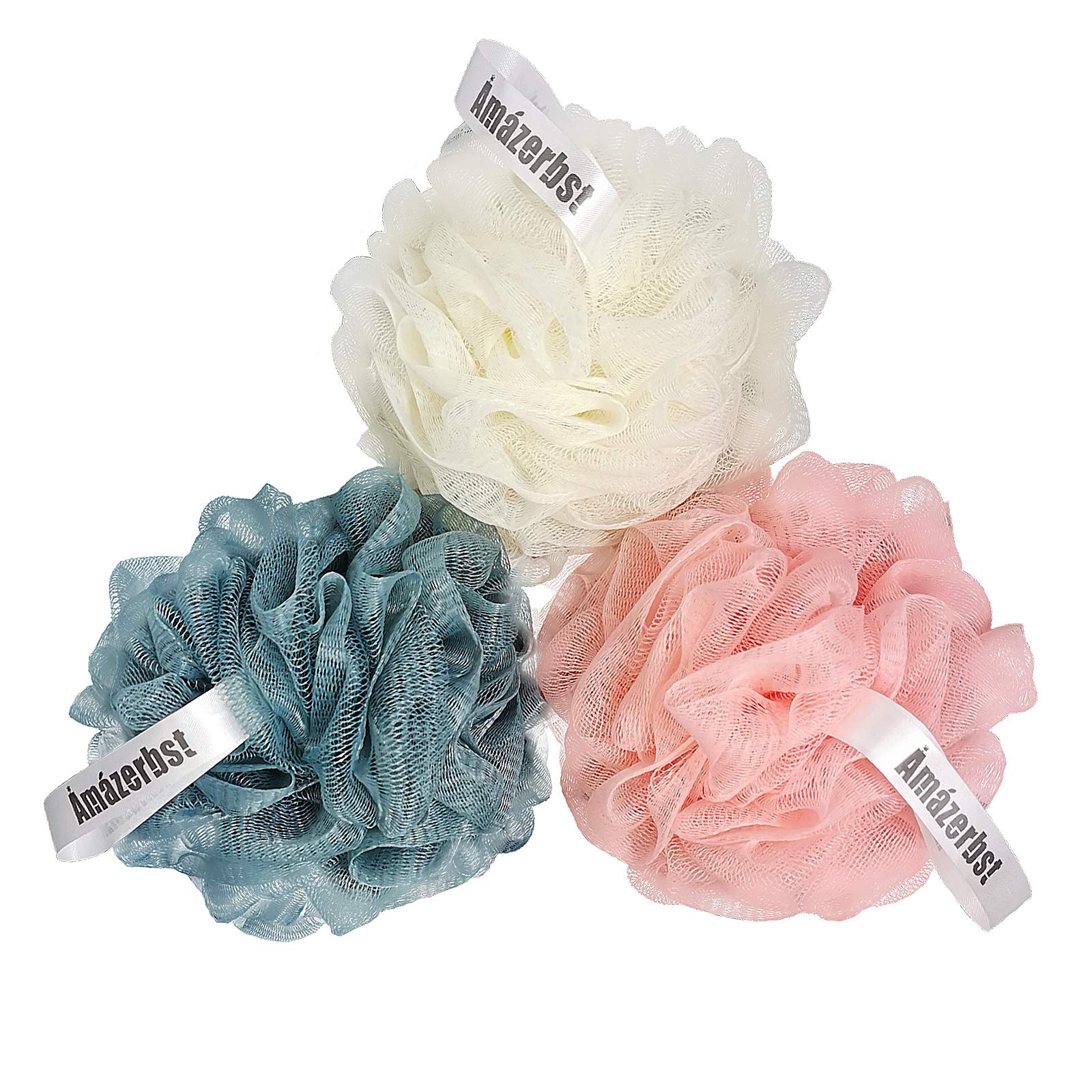 Amazerbst loofah,Shower Puff for Women and Men, Soft Body Scrubber Bath Sponge Set of 3