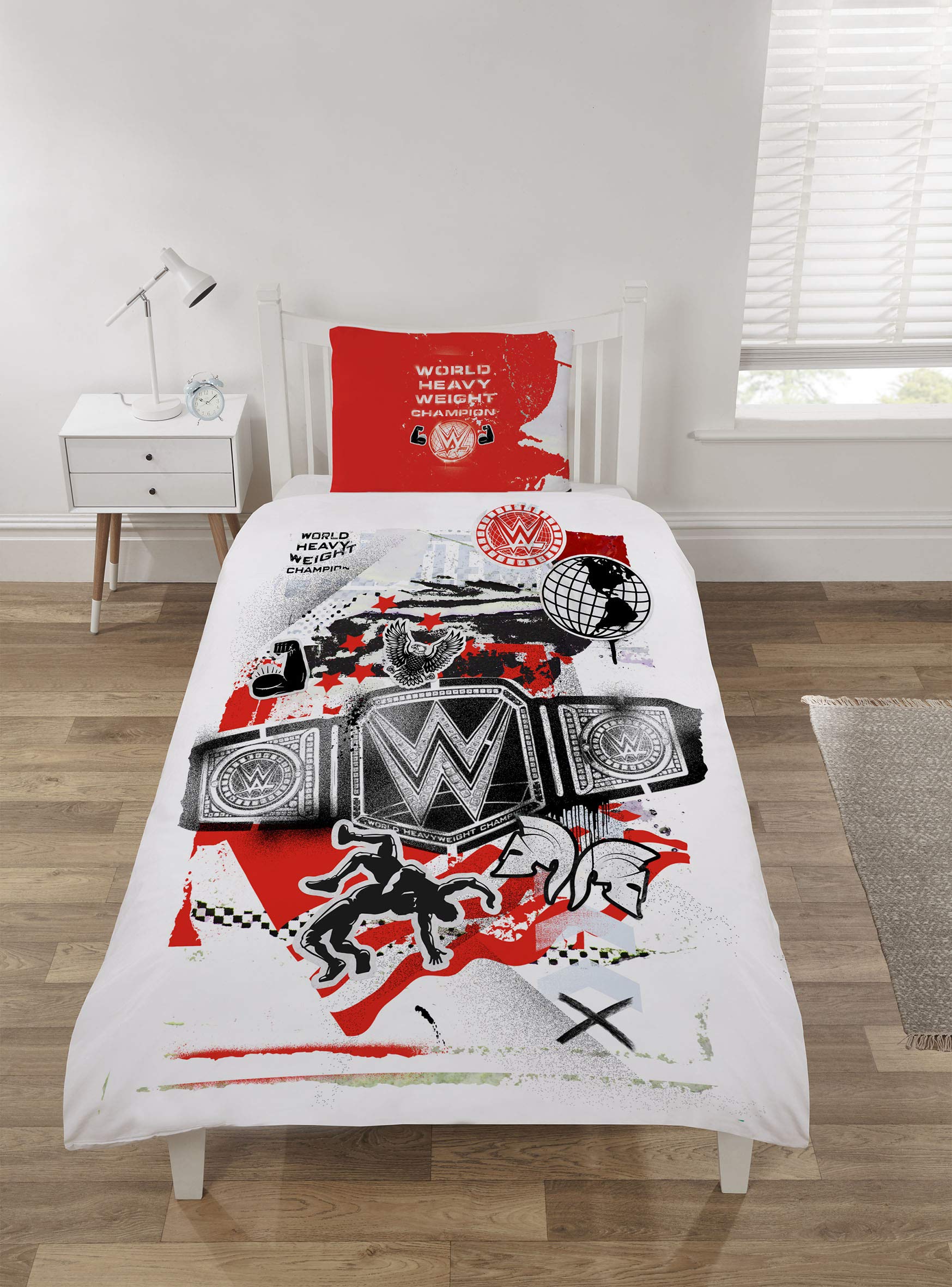 Coco Moon WWE World Heavy Weight Kids Single Or Double Bed Duvet Bedding Set Genuine Wrestling Bedroom Merchandise (Single)