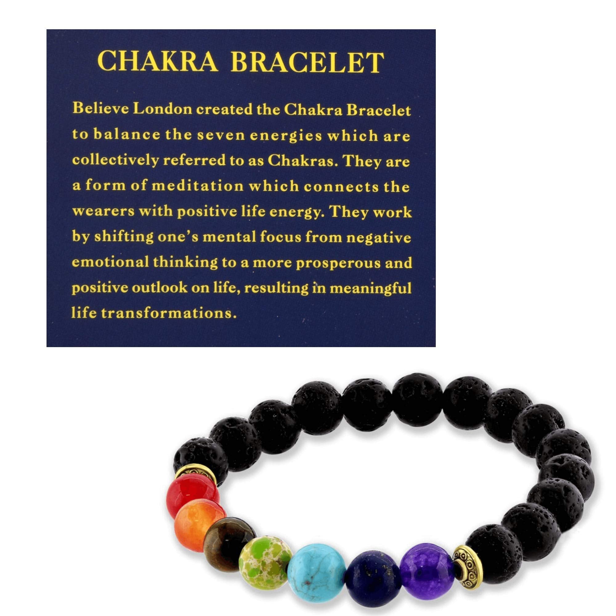 Believe London® Gemstone Bracelet Chakra Bracelet Anxiety Crystal Natural Stone Men Women Stress Relief Reiki Yoga Diffuser Semi Precious