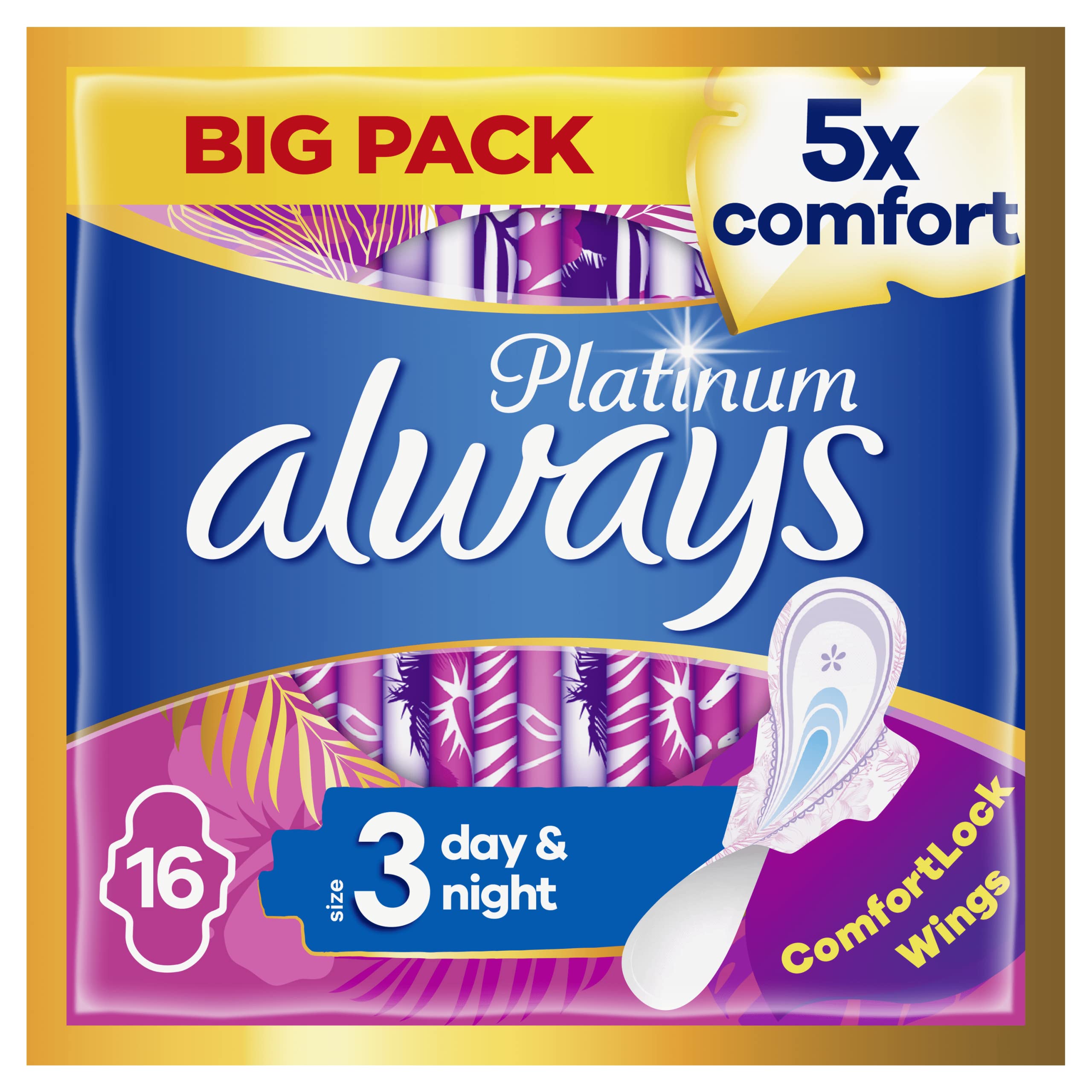 Always Platinum Night (Size 3) Sanitary Towels With Wings 16 Pads, Always Ultra's Best Comfort & Protection