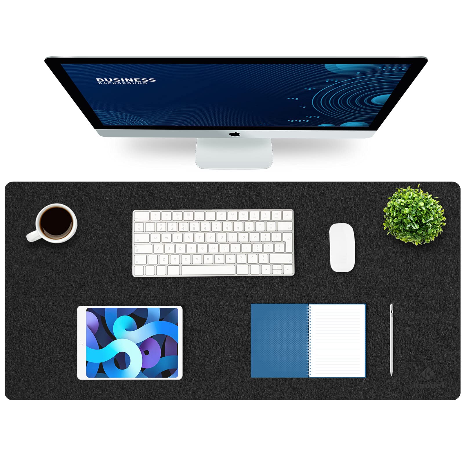 Knodel Desk Pad, Office Desk Mat, 43cm x 90cm PU Leather Desk Blotter, Laptop Desk Mat, Waterproof Desk Writing Pad for Office and Home, Dual-Sided (Black)