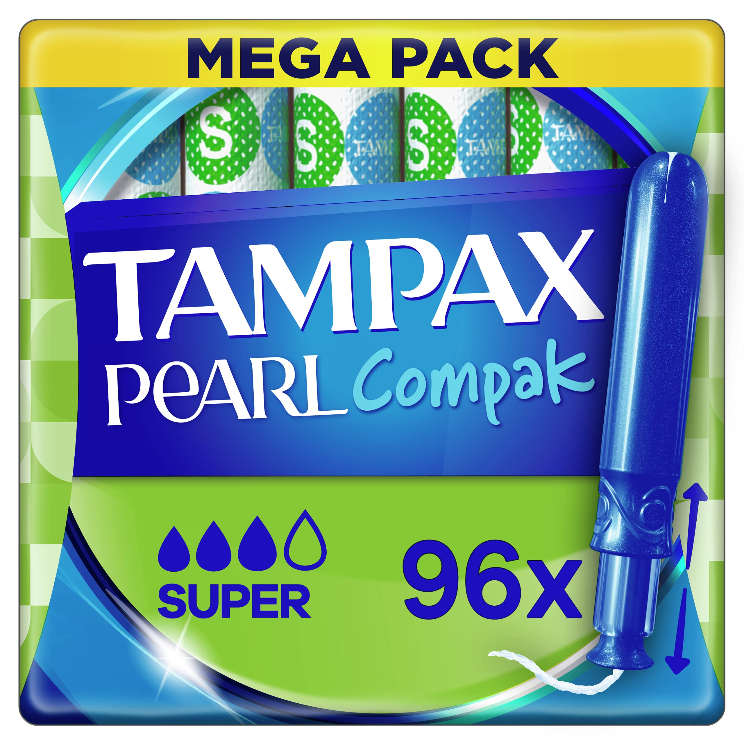 Tampax Compak Pearl Tampons, Super, with Plastic Applicator x 96