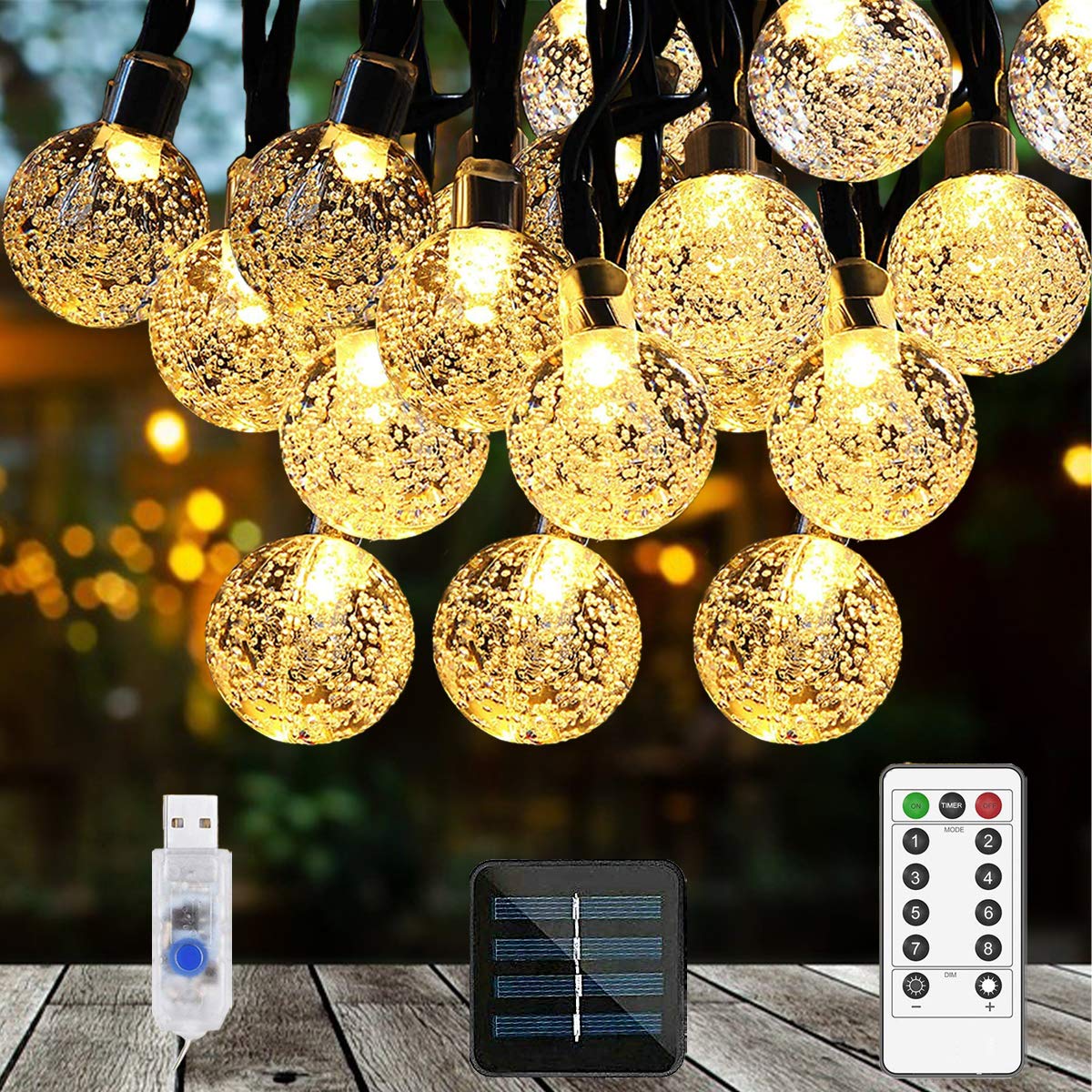 Solar String Lights,23Ft 50 LEDs Solar Lights Outdoor Garden Waterproof, Update Solar Powered/USB Powered String Lights for Home,Garden,Patio,Yard,Festoon,Indoor/Outdoor (Warm White)