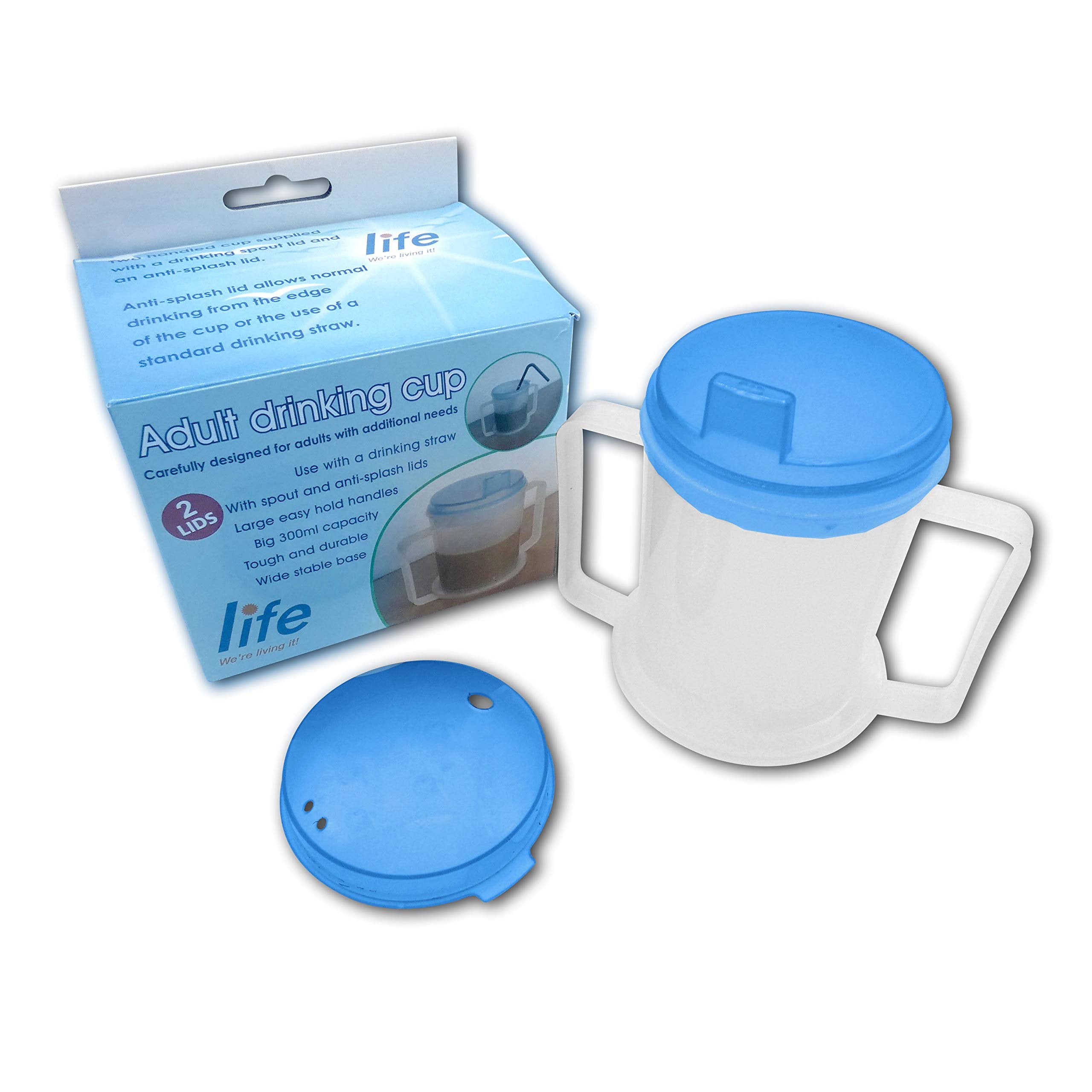 Life Healthcare Drinking Cup for Disabled Adults with Easygrip Handles AntiSplash Spout and Travel Lid